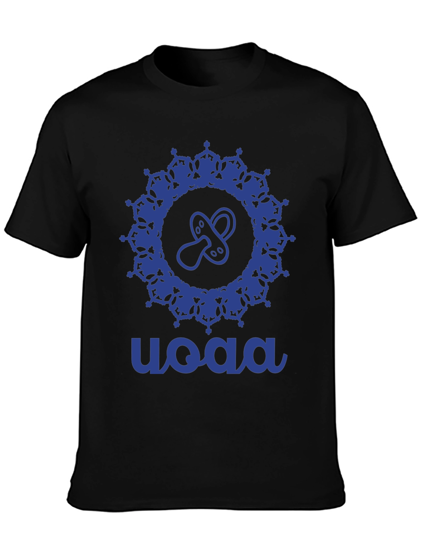 Stylish Blue Baby Pacifier Mandala Black T-Shirt