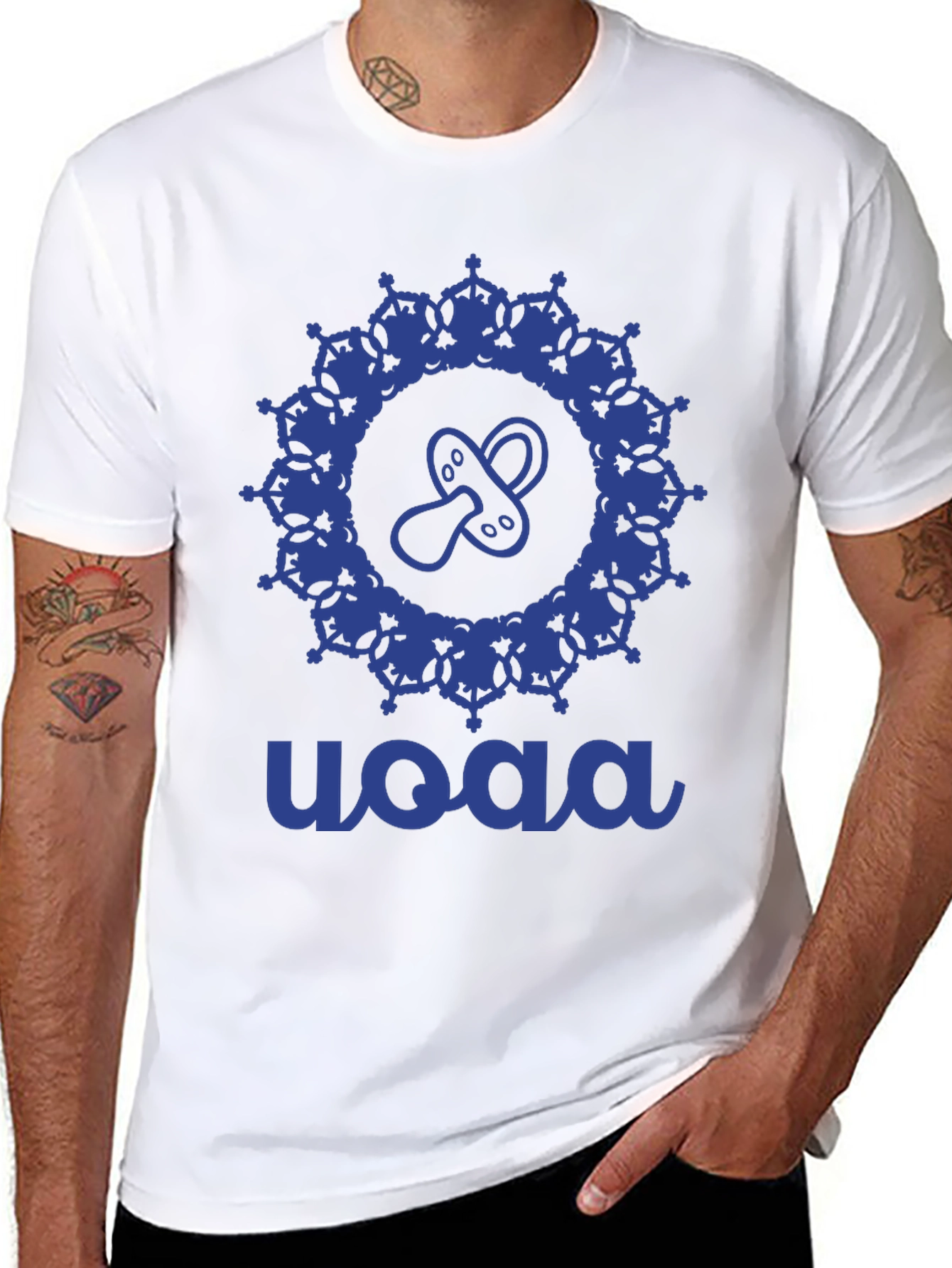 Stylish Blue Baby Pacifier Mandala Black T-Shirt