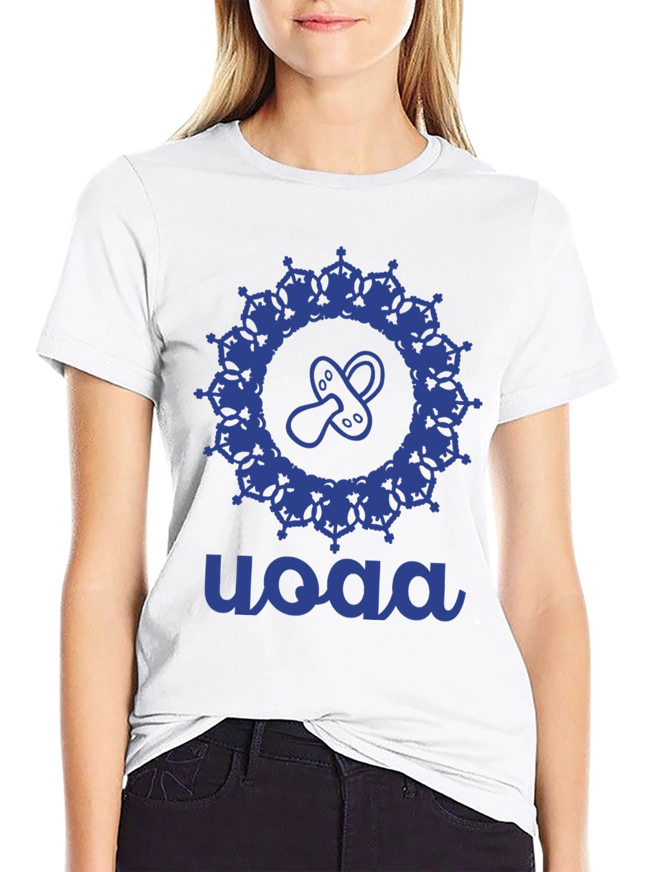 Stylish Blue Baby Pacifier Mandala Black T-Shirt