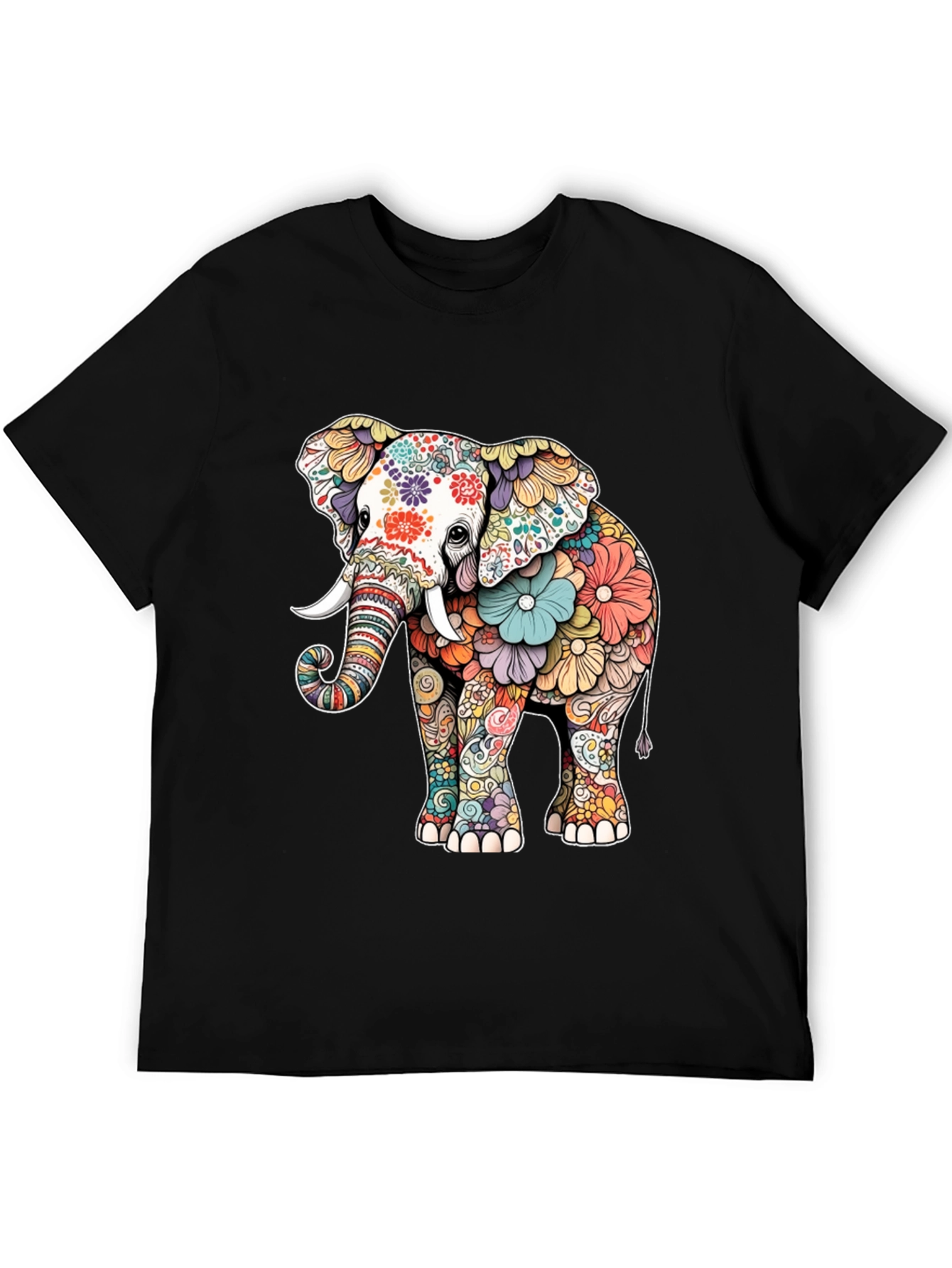 Floral Elephant Graphic Tee - Artistic Animal Design