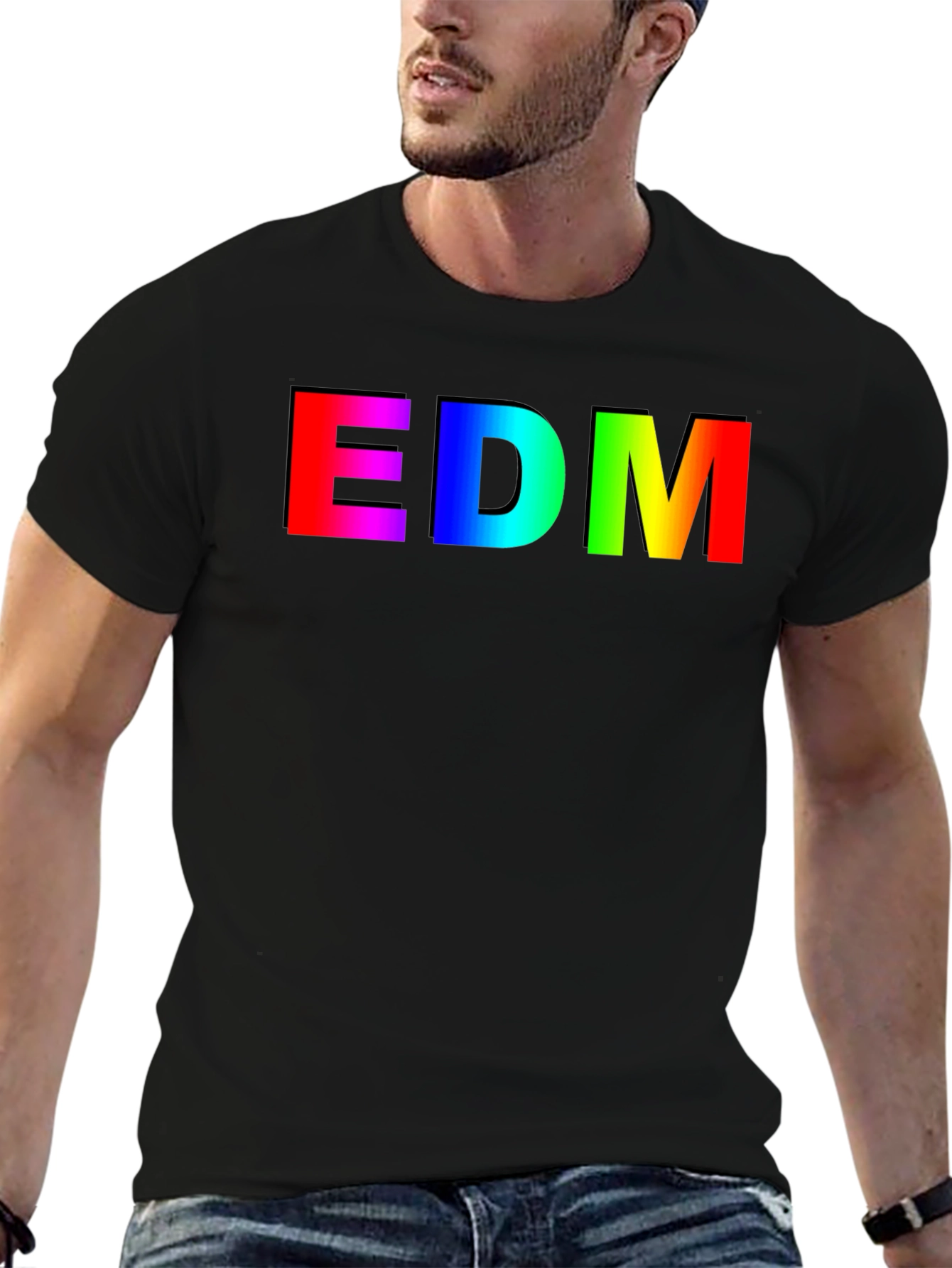 EDM Rainbow Gradient Mens Black T-Shirt