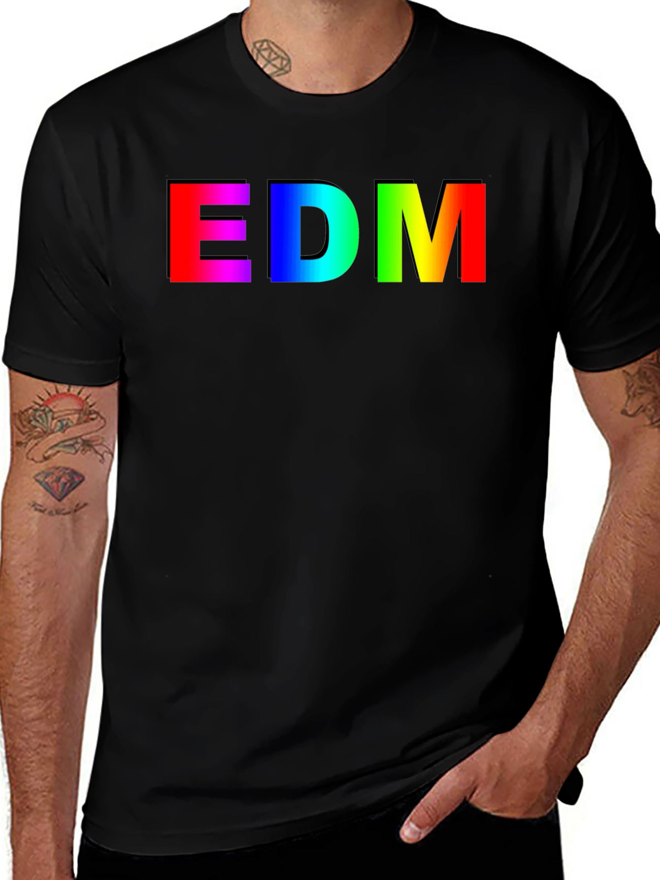 EDM Rainbow Gradient Mens Black T-Shirt