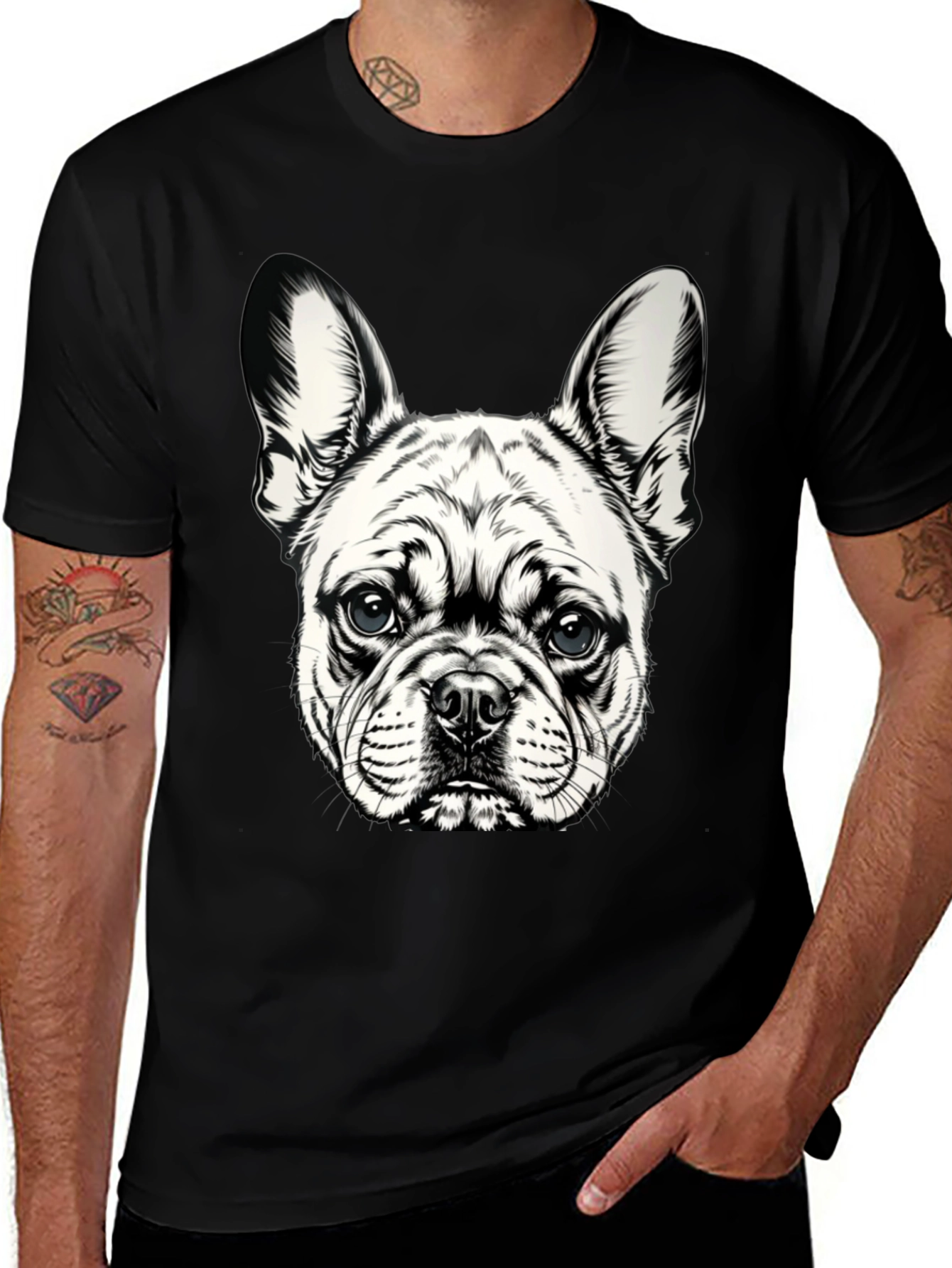 Dog Graphic T-Shirt - Black Cotton Blend