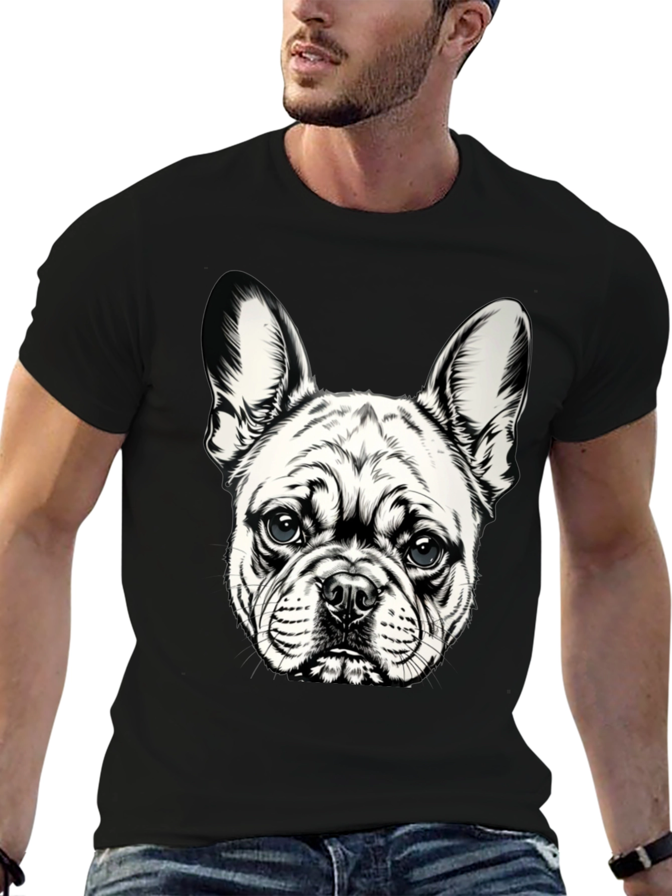 Dog Graphic T-Shirt - Black Cotton Blend