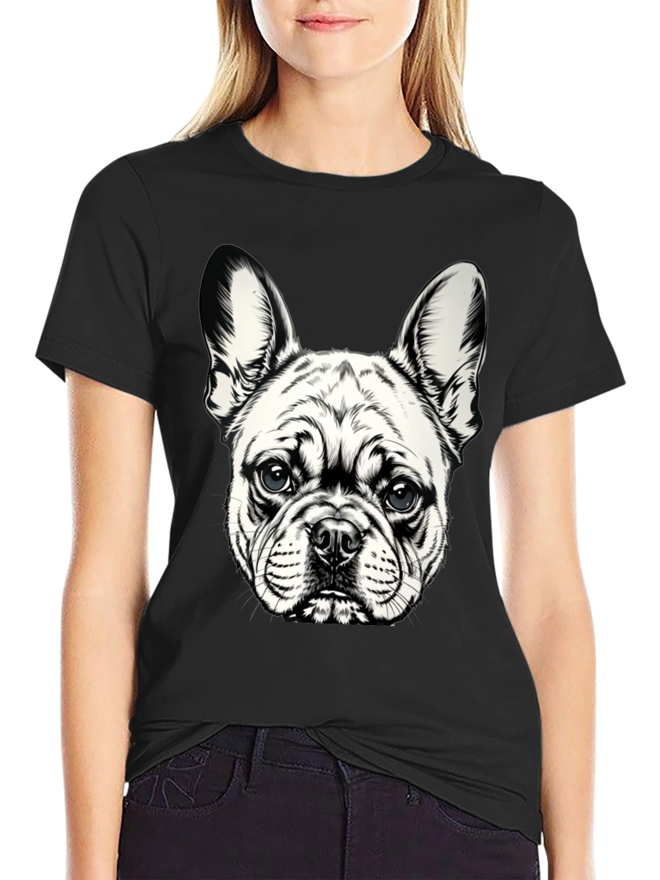 Dog Graphic T-Shirt - Black Cotton Blend