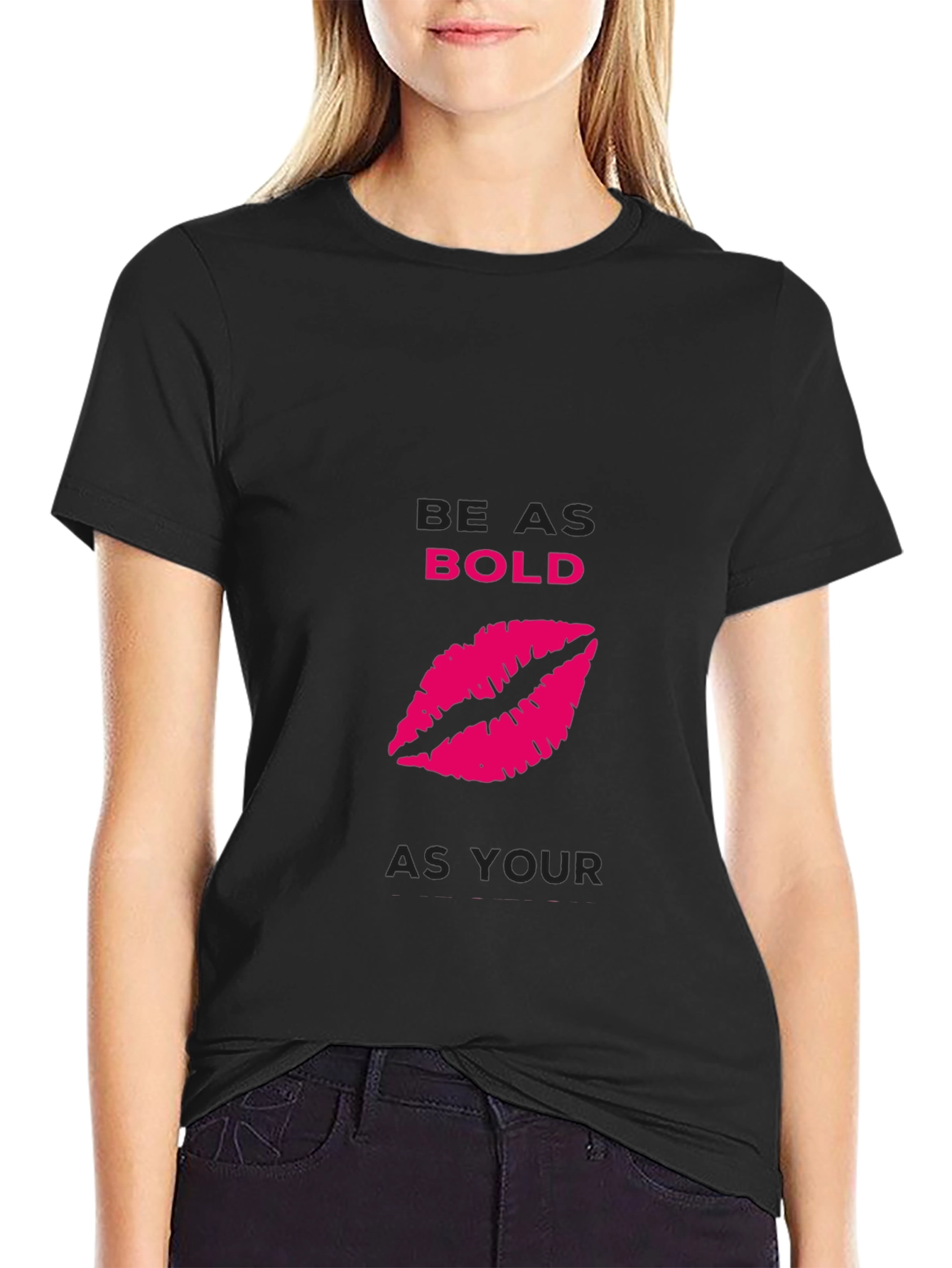 Bold Lips Graphic Black T-Shirt