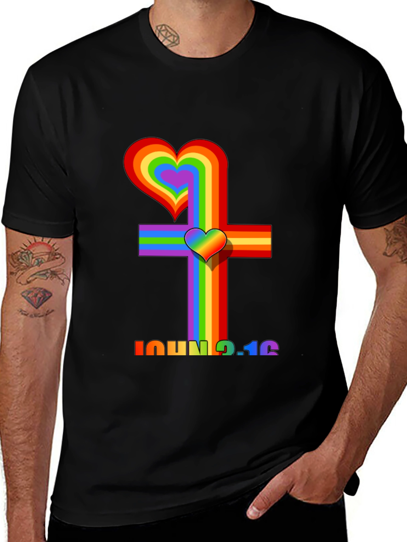 Rainbow Heart Cross Graphic Tee - John 3:16