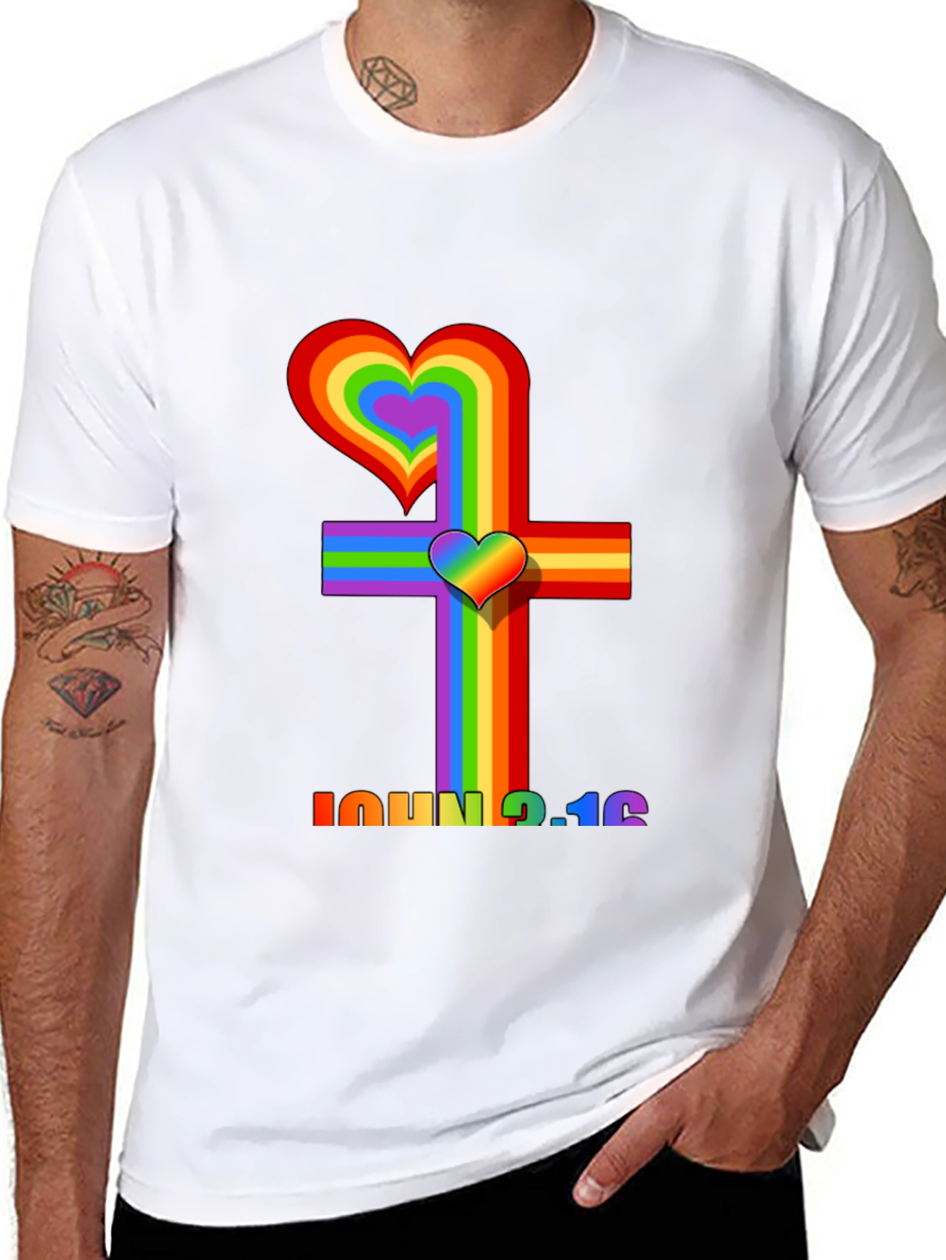 Rainbow Heart Cross Graphic Tee - John 3:16