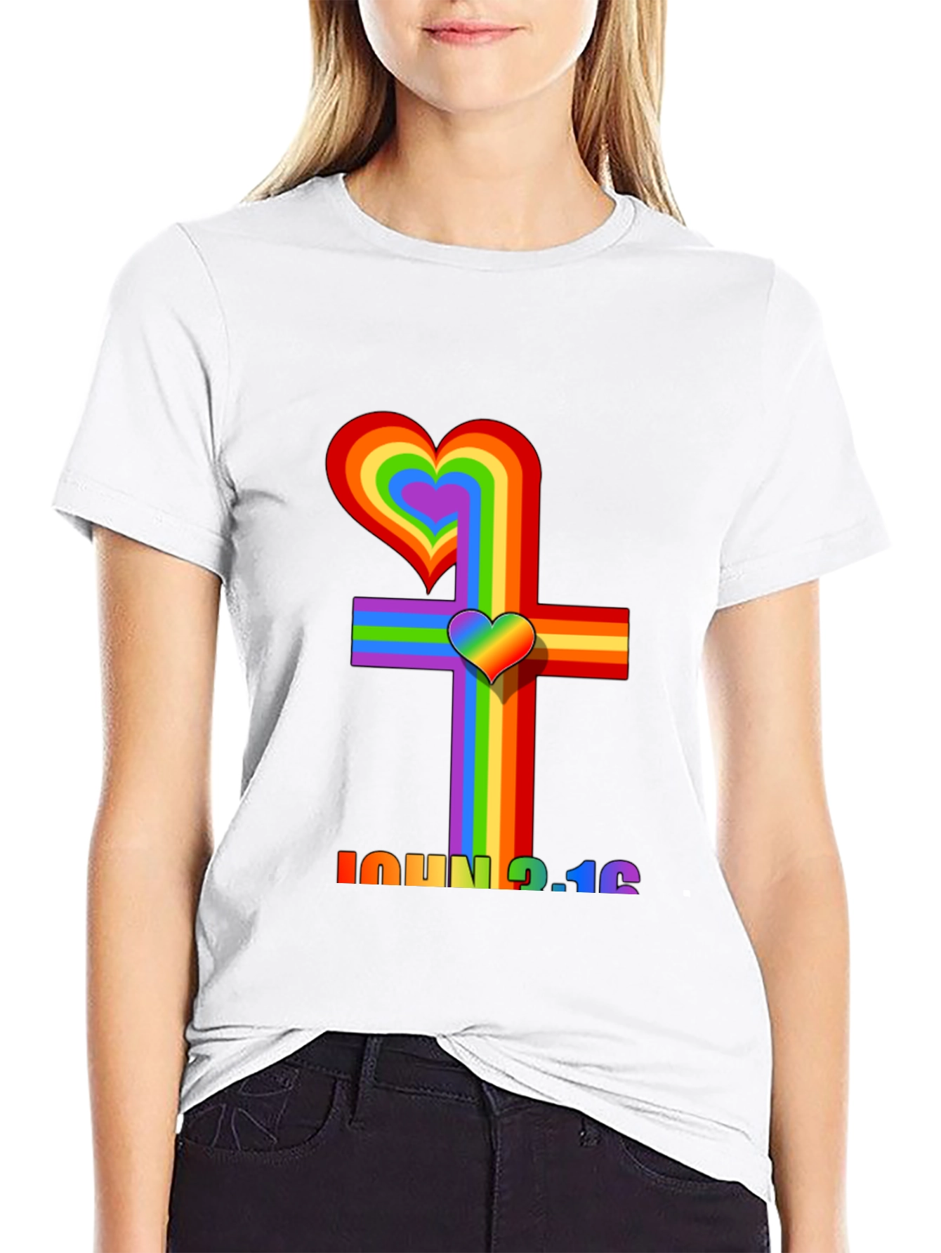 Rainbow Heart Cross Graphic Tee - John 3:16