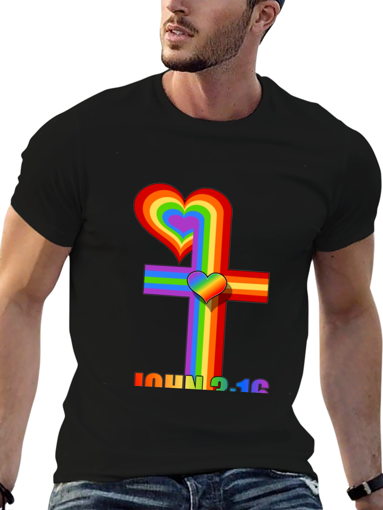 Rainbow Heart Cross Graphic Tee - John 3:16