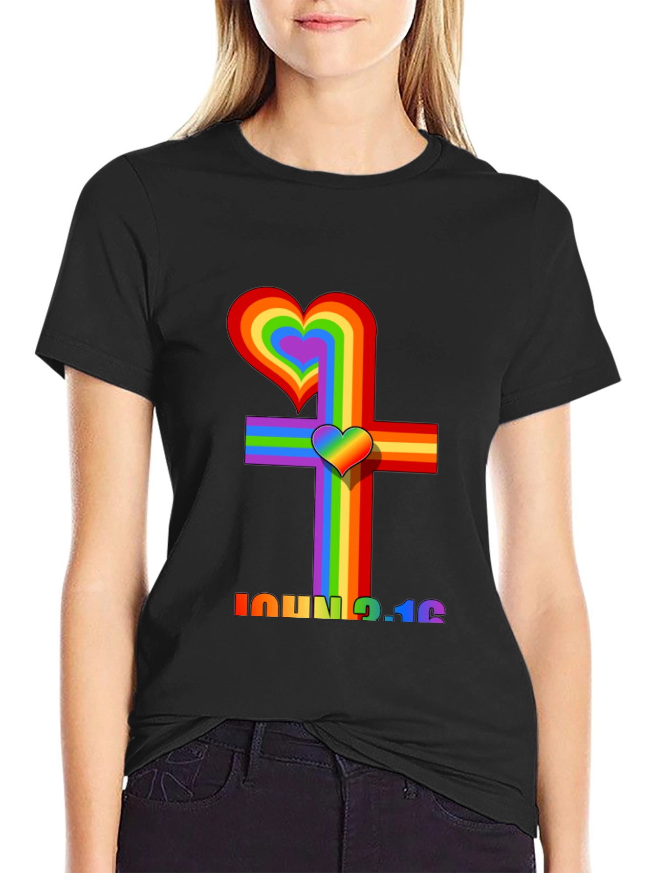 Rainbow Heart Cross Graphic Tee - John 3:16