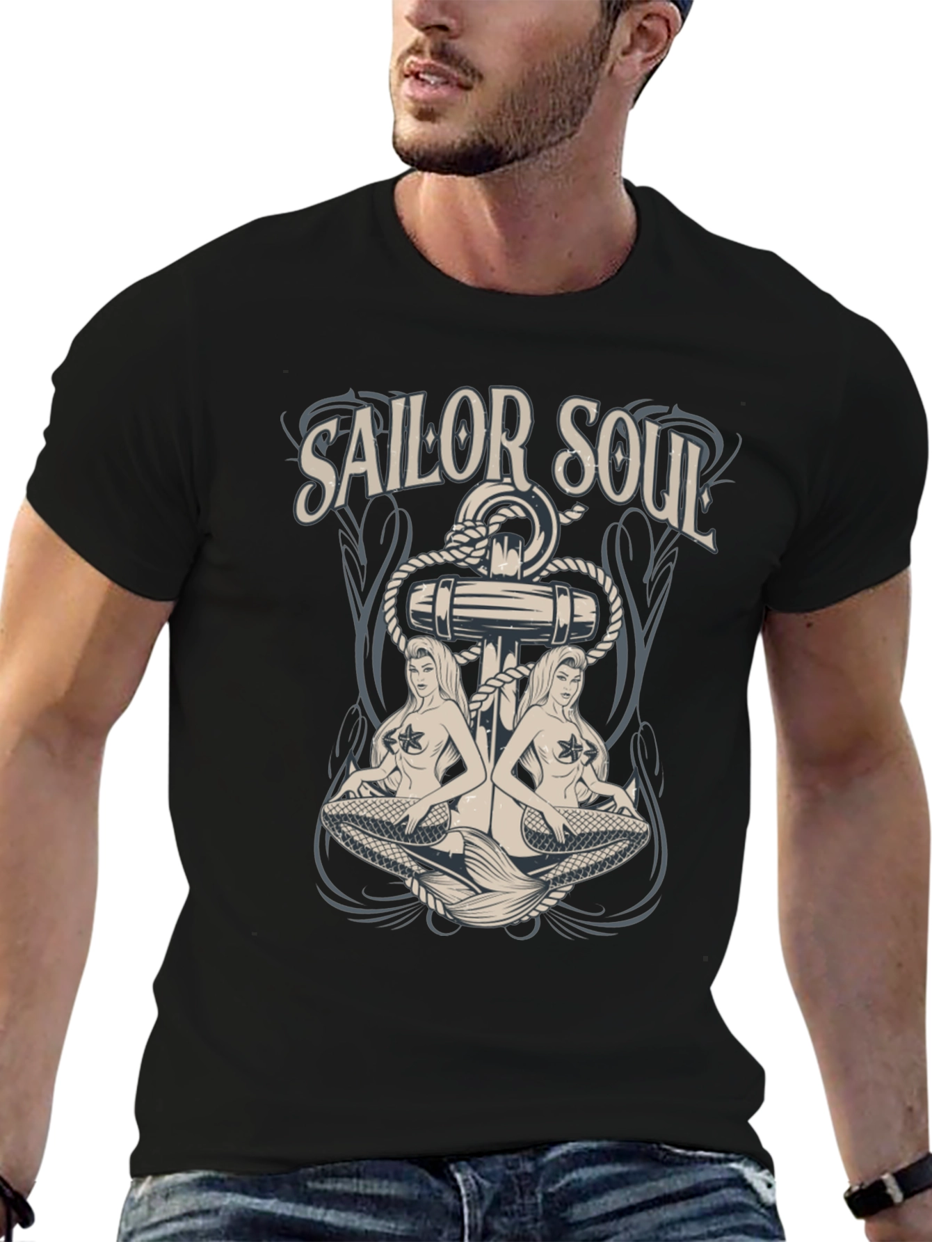 Sailor Soul Graphic Tee - Black Cotton T-Shirt