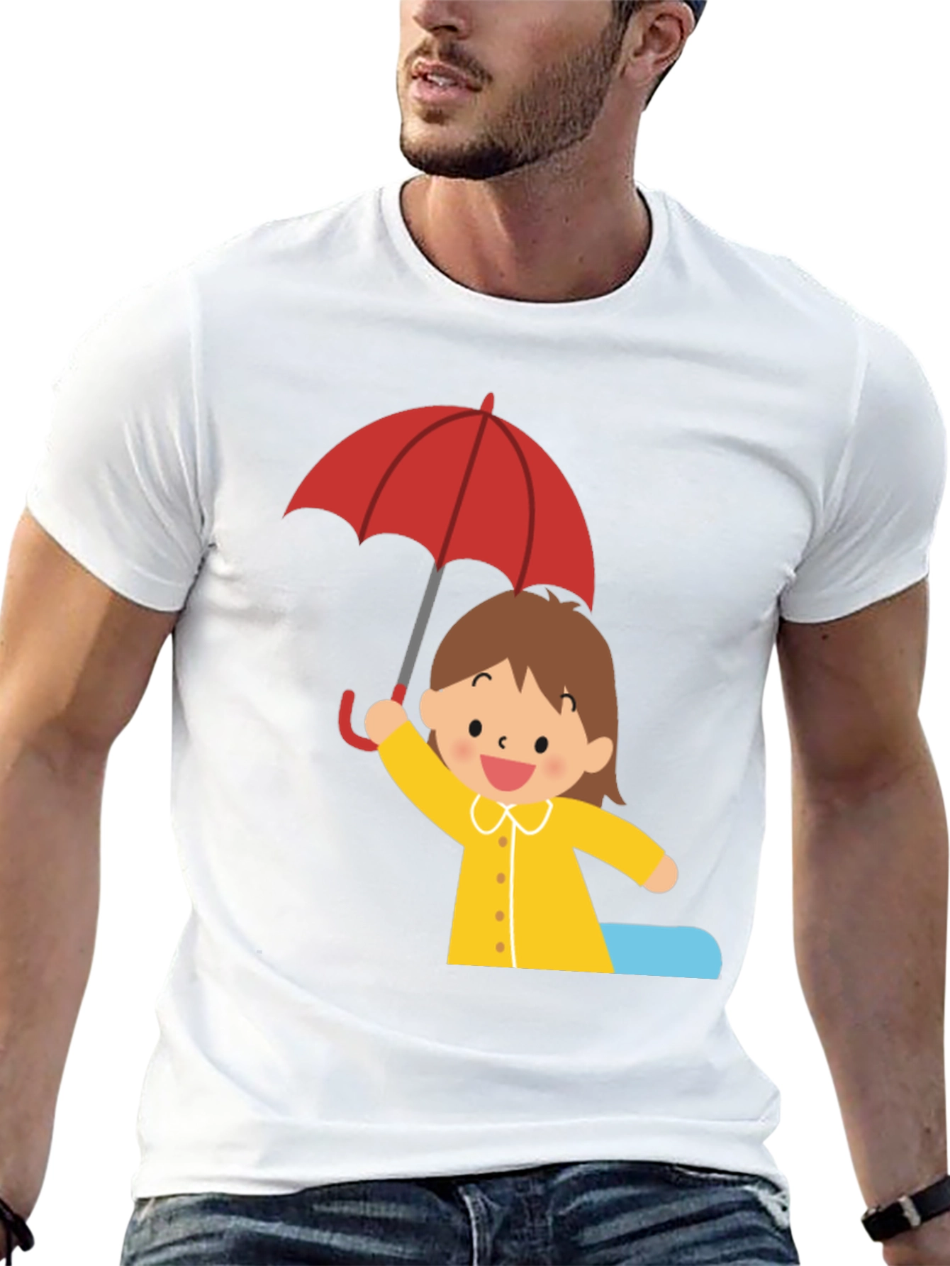 Girl with Umbrella Graphic Tee - Black Cotton T-Shirt