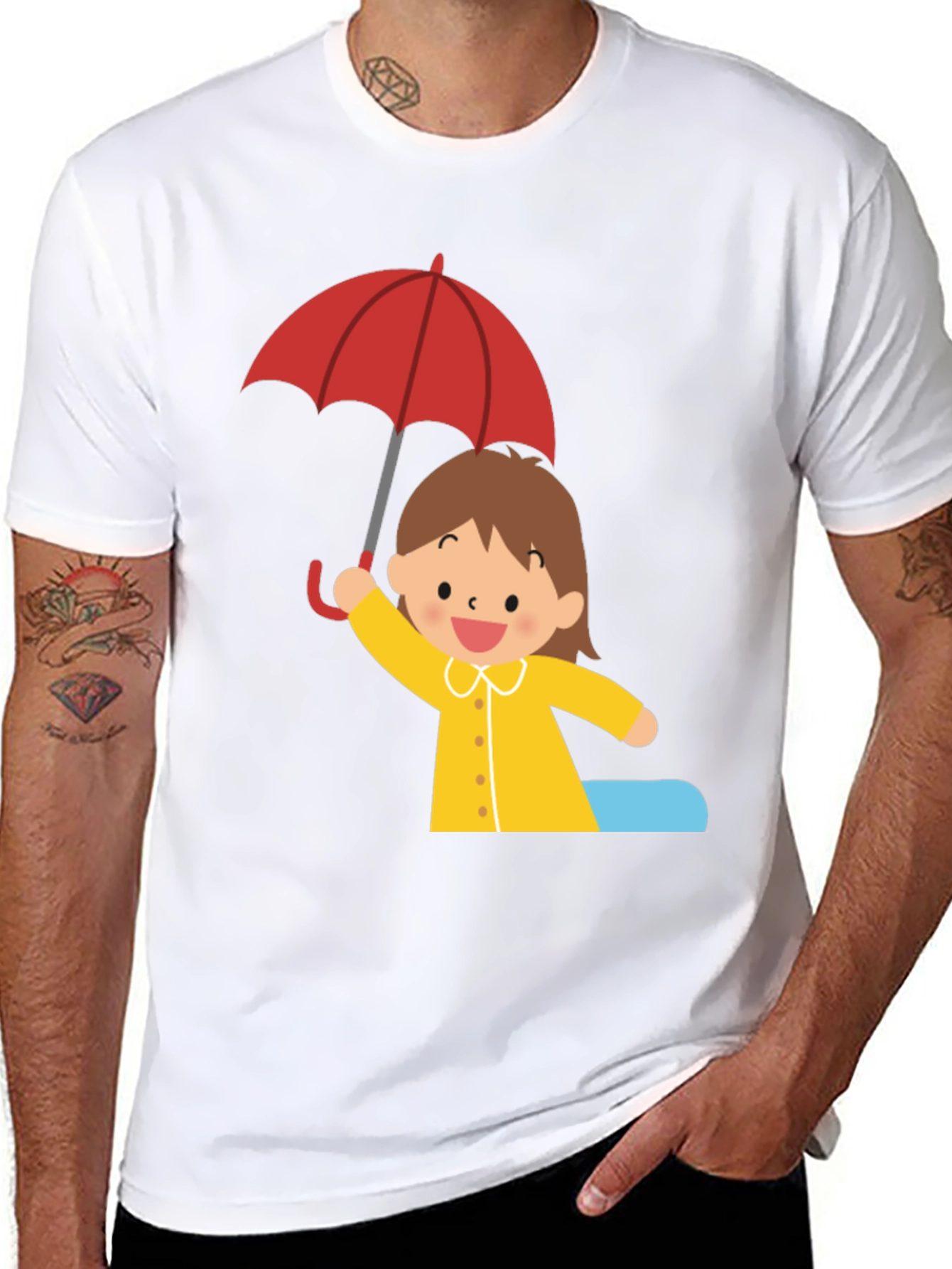 Girl with Umbrella Graphic Tee - Black Cotton T-Shirt