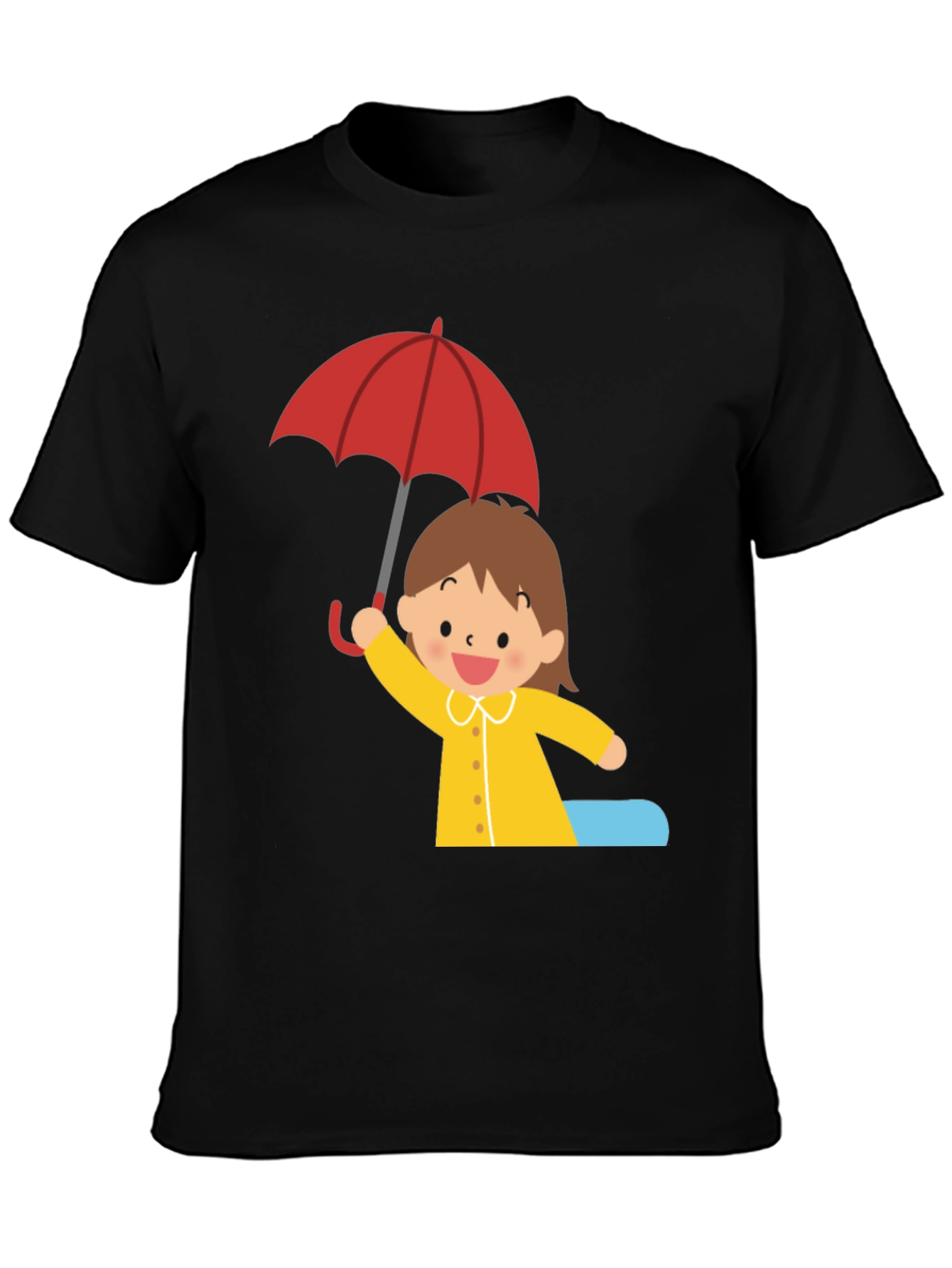 Girl with Umbrella Graphic Tee - Black Cotton T-Shirt