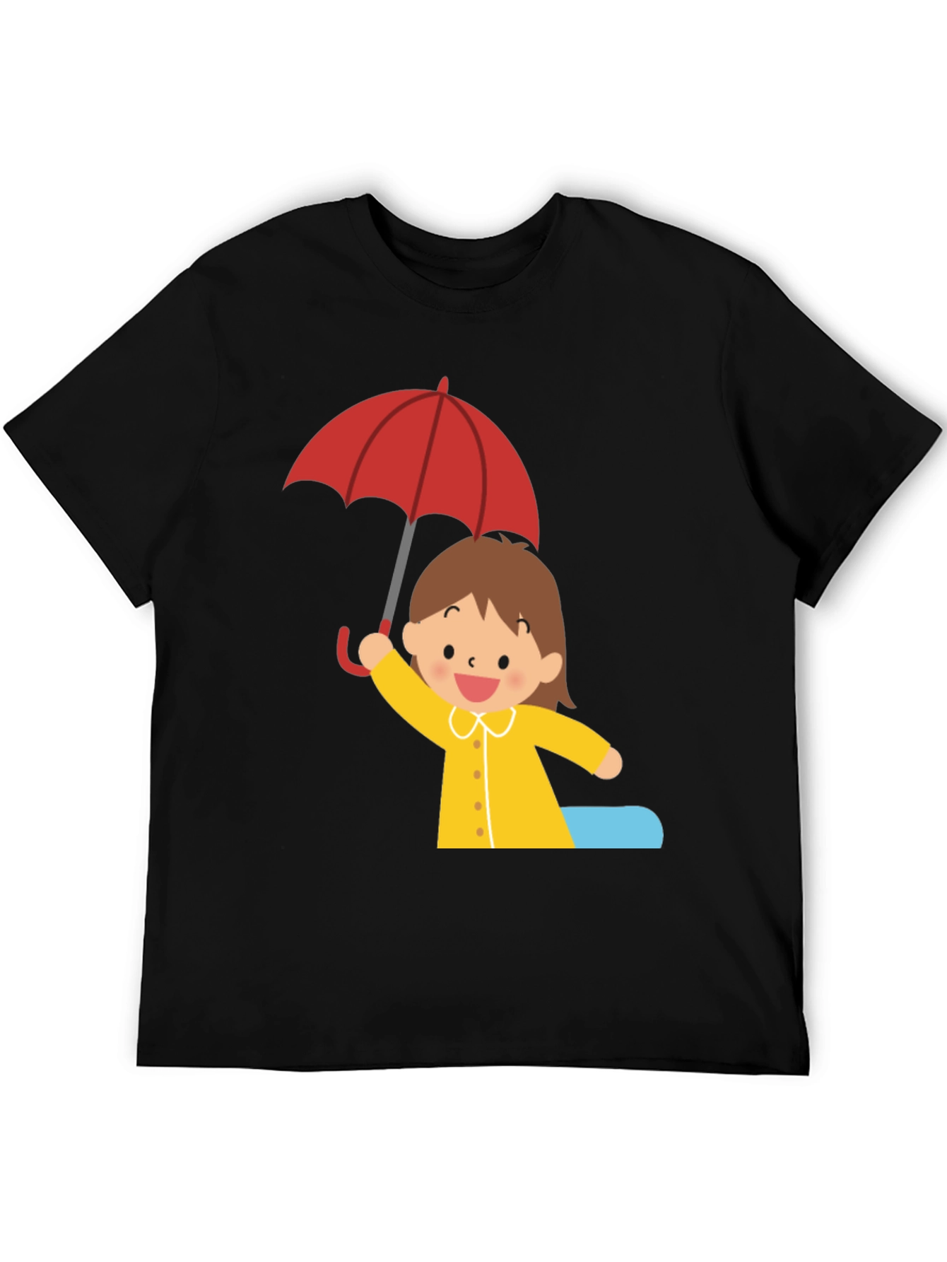Girl with Umbrella Graphic Tee - Black Cotton T-Shirt