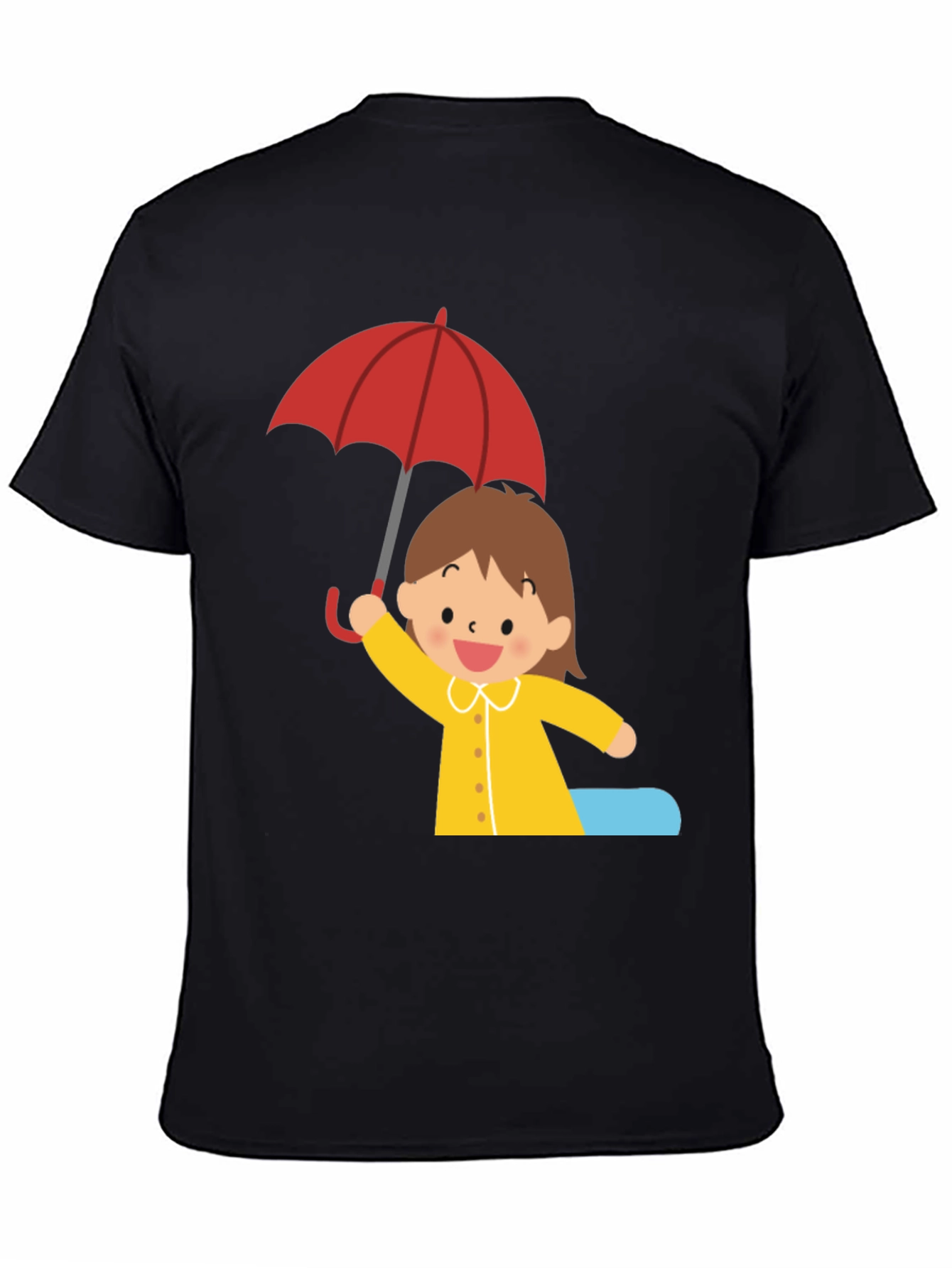 Girl with Umbrella Graphic Tee - Black Cotton T-Shirt