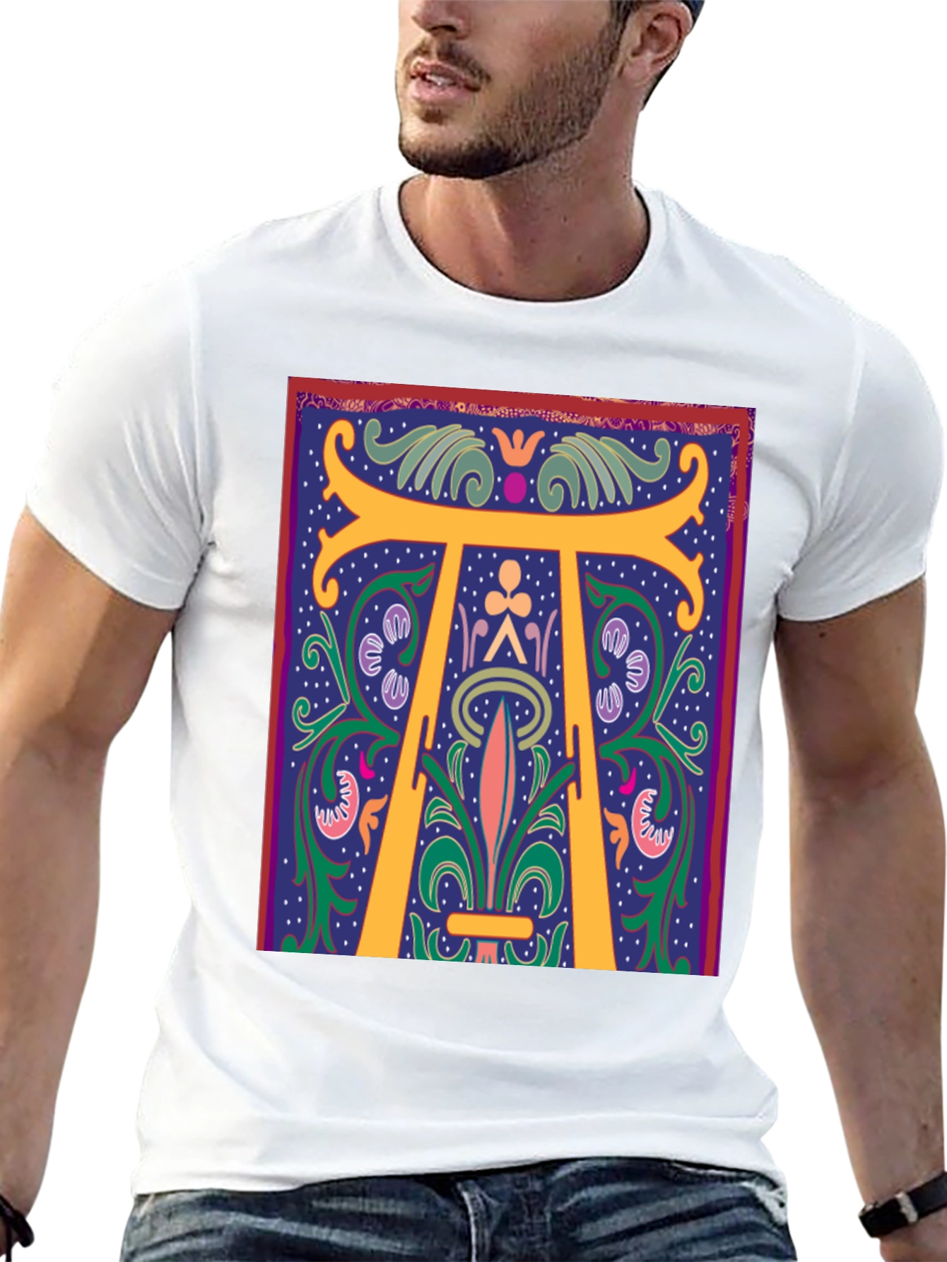 Art Nouveau T-Shirt - Unique Botanical Initial Design