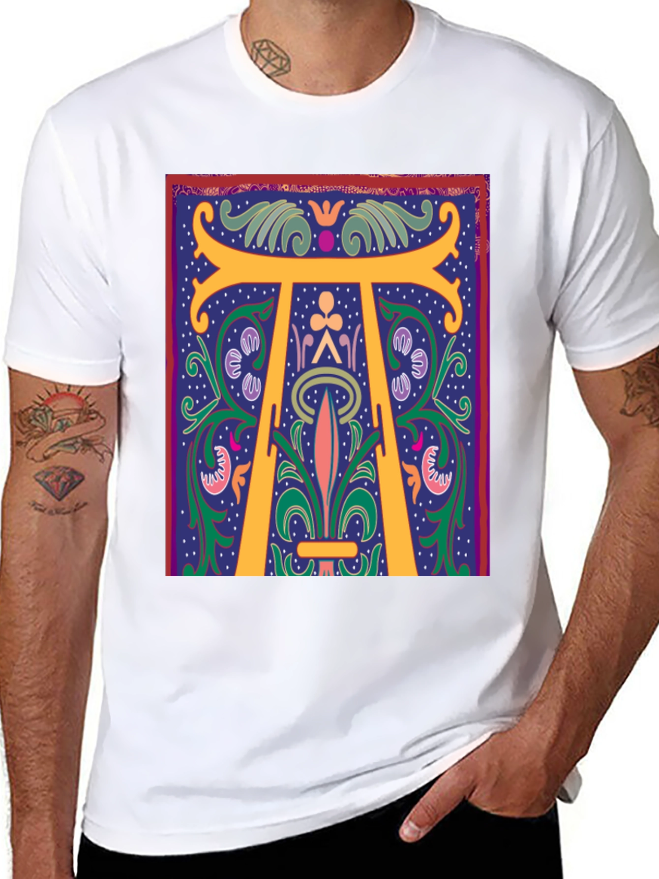 Art Nouveau T-Shirt - Unique Botanical Initial Design