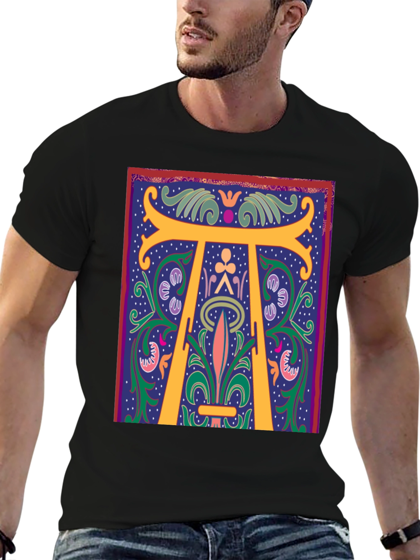Art Nouveau T-Shirt - Unique Botanical Initial Design
