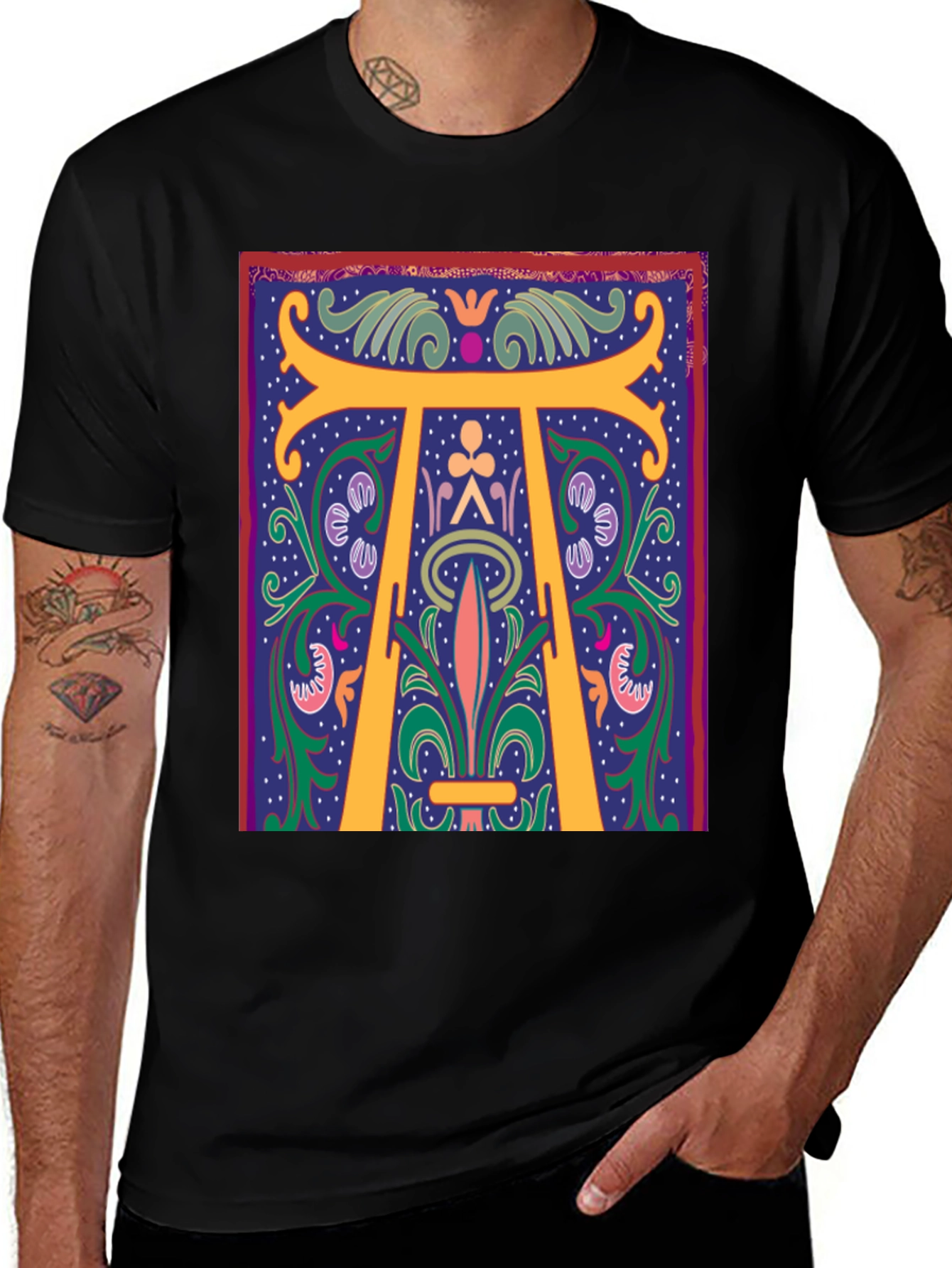 Art Nouveau T-Shirt - Unique Botanical Initial Design