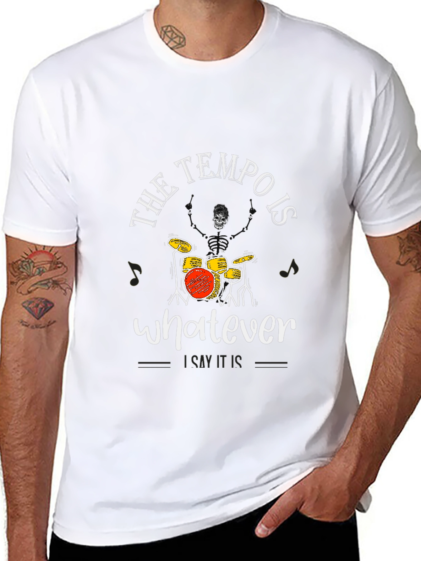 Tempo is Whatever Funny Drummer Skeleton T-Shirt