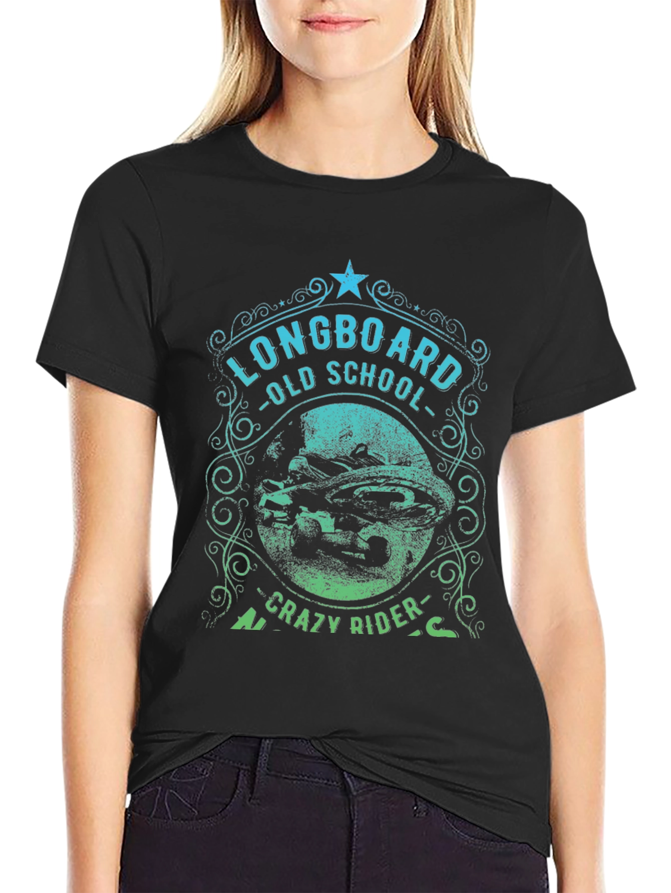 Longboard Old School Crazy Rider Graphic T-Shirt
