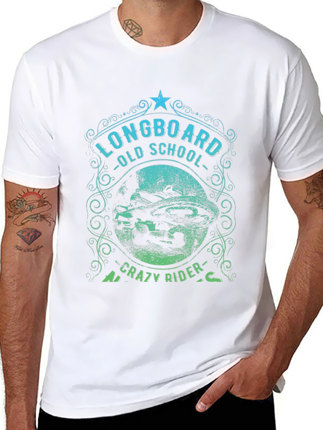 Longboard Old School Crazy Rider Graphic T-Shirt