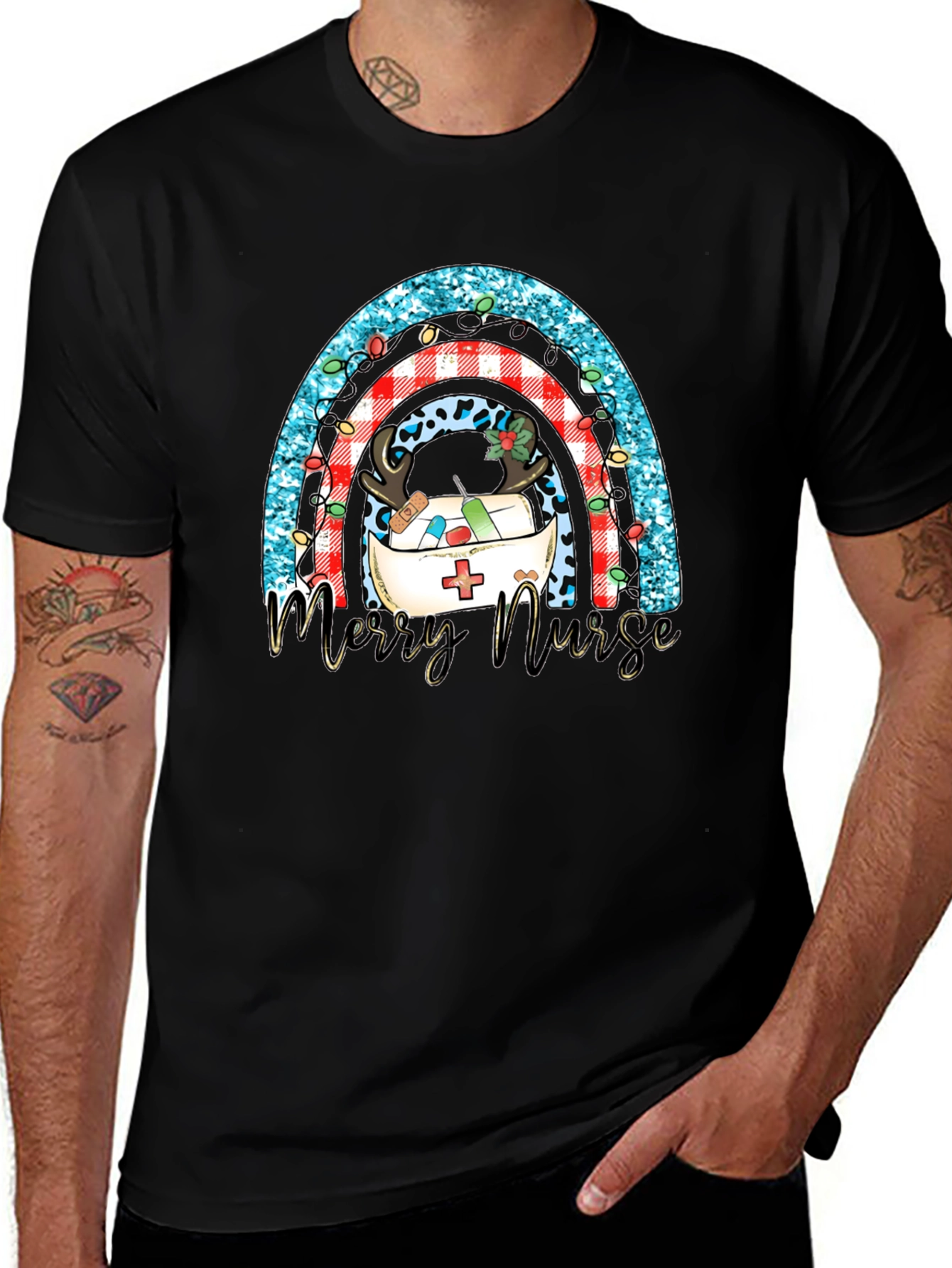 Merry Nurse Rainbow Christmas T-Shirt