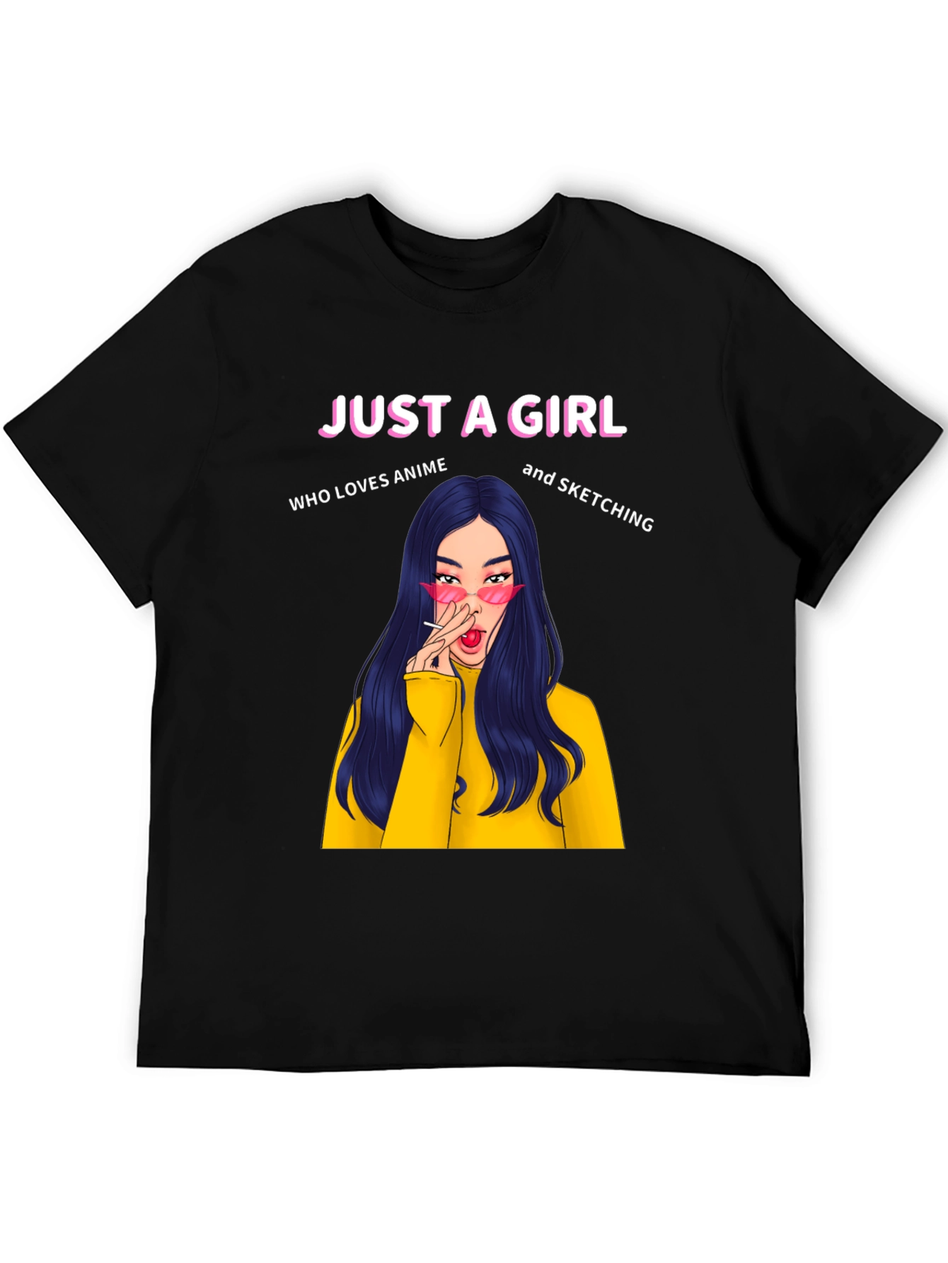 Just A Girl Anime Sketching Black T-Shirt