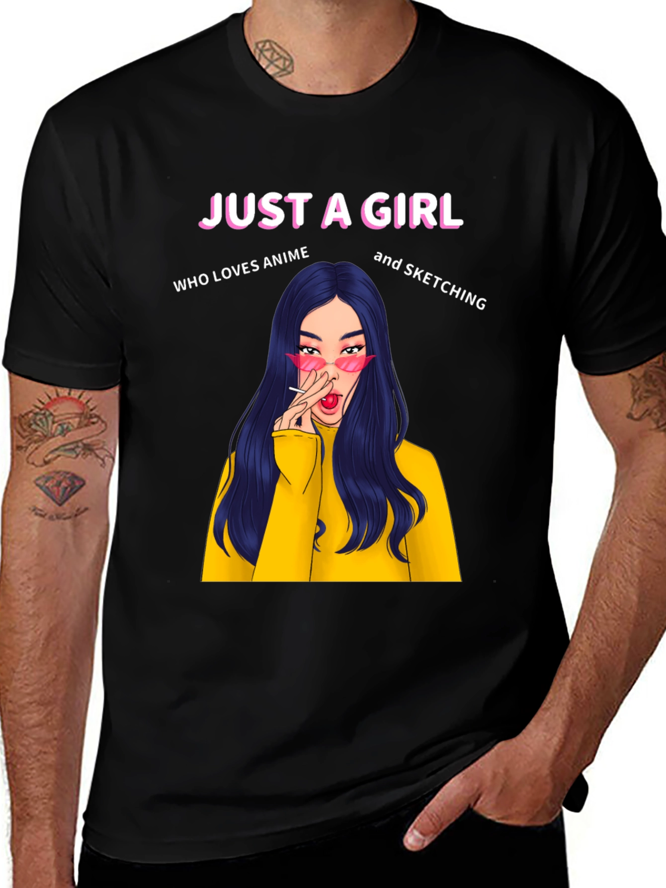 Just A Girl Anime Sketching Black T-Shirt