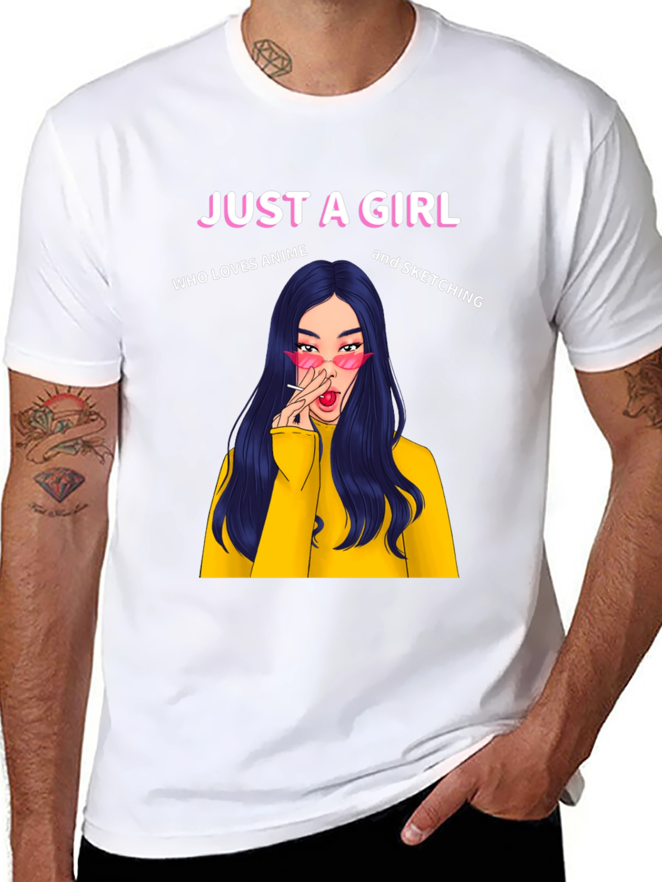 Just A Girl Anime Sketching Black T-Shirt