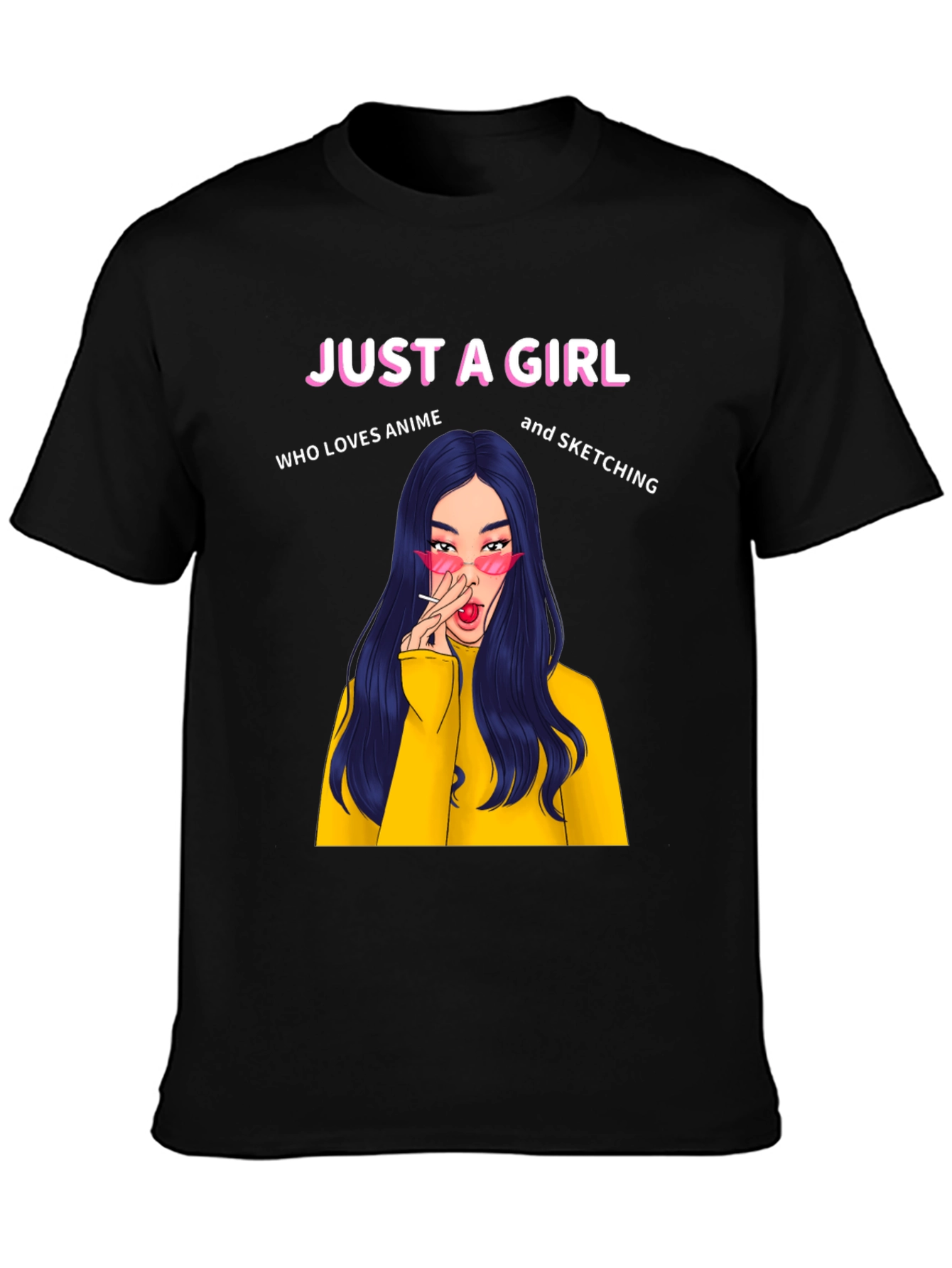 Just A Girl Anime Sketching Black T-Shirt