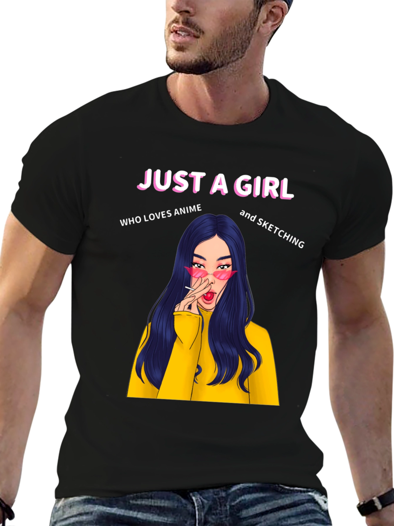 Just A Girl Anime Sketching Black T-Shirt