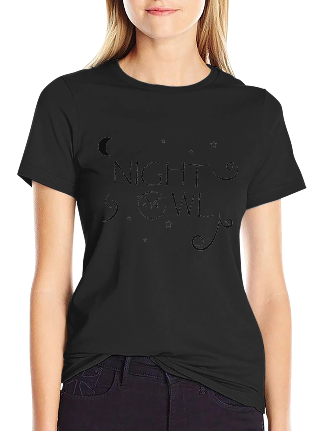Night Owl Graphic Tee - Stylish Black Cotton T-Shirt