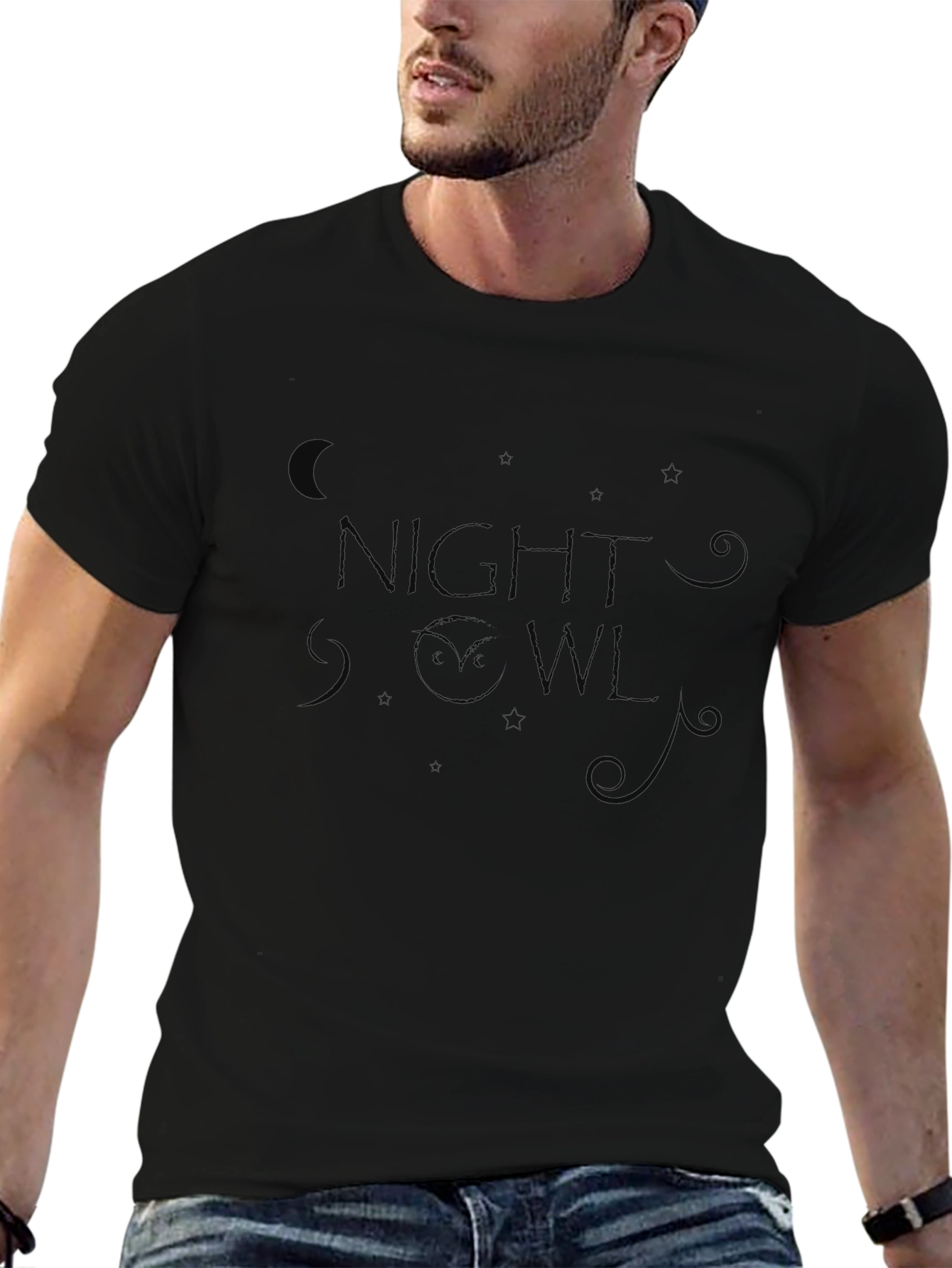 Night Owl Graphic Tee - Stylish Black Cotton T-Shirt