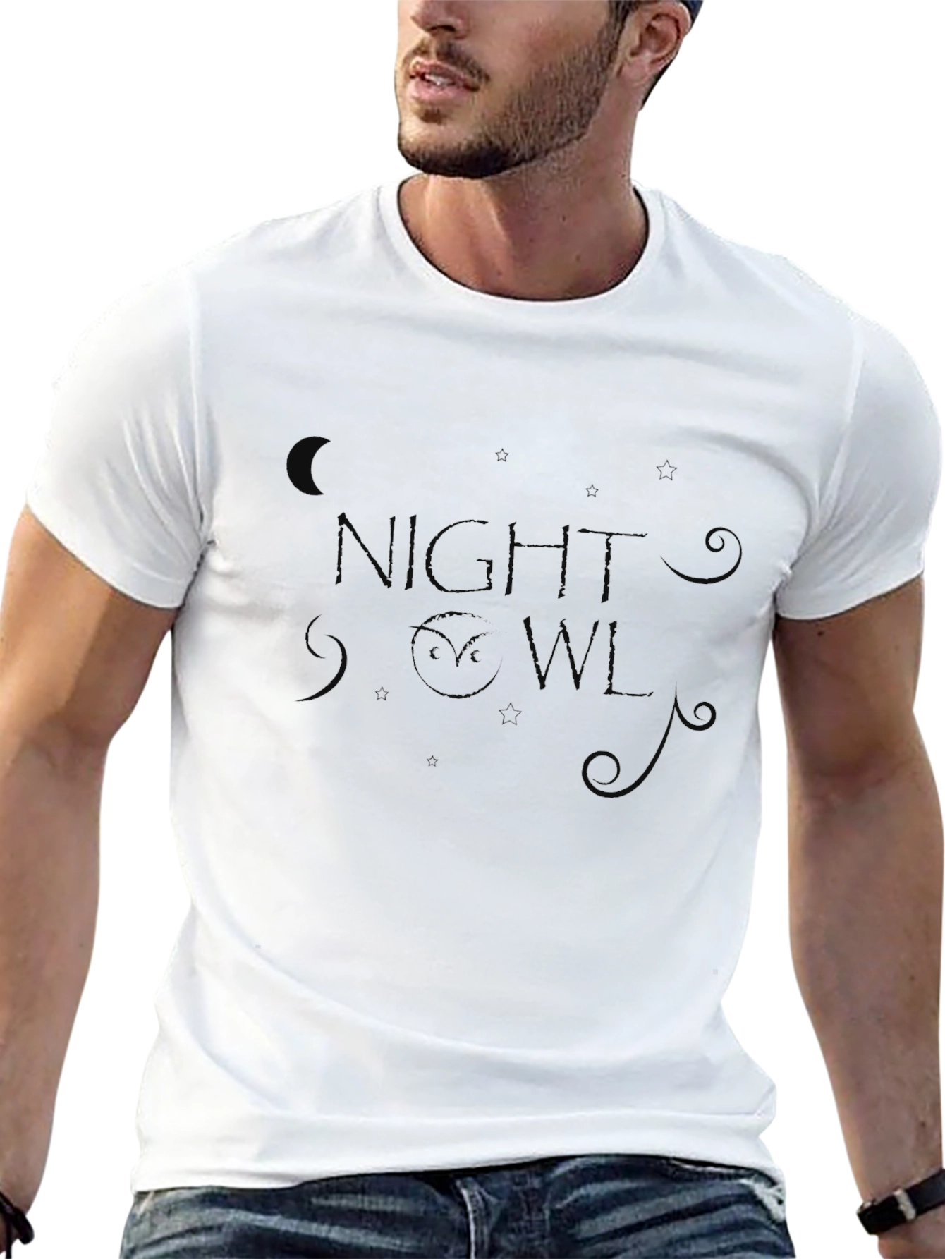 Night Owl Graphic Tee - Stylish Black Cotton T-Shirt