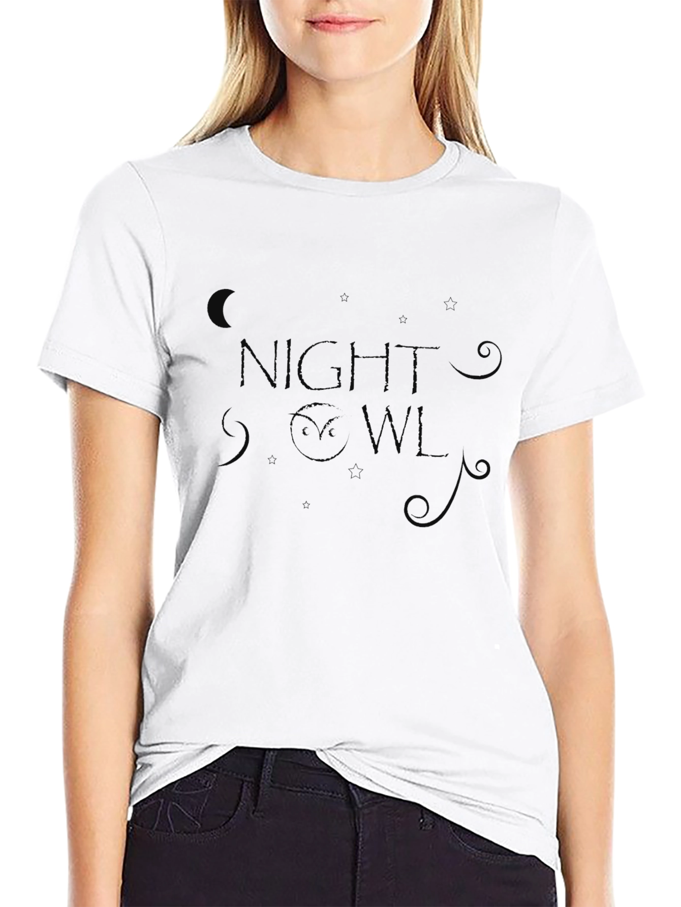 Night Owl Graphic Tee - Stylish Black Cotton T-Shirt