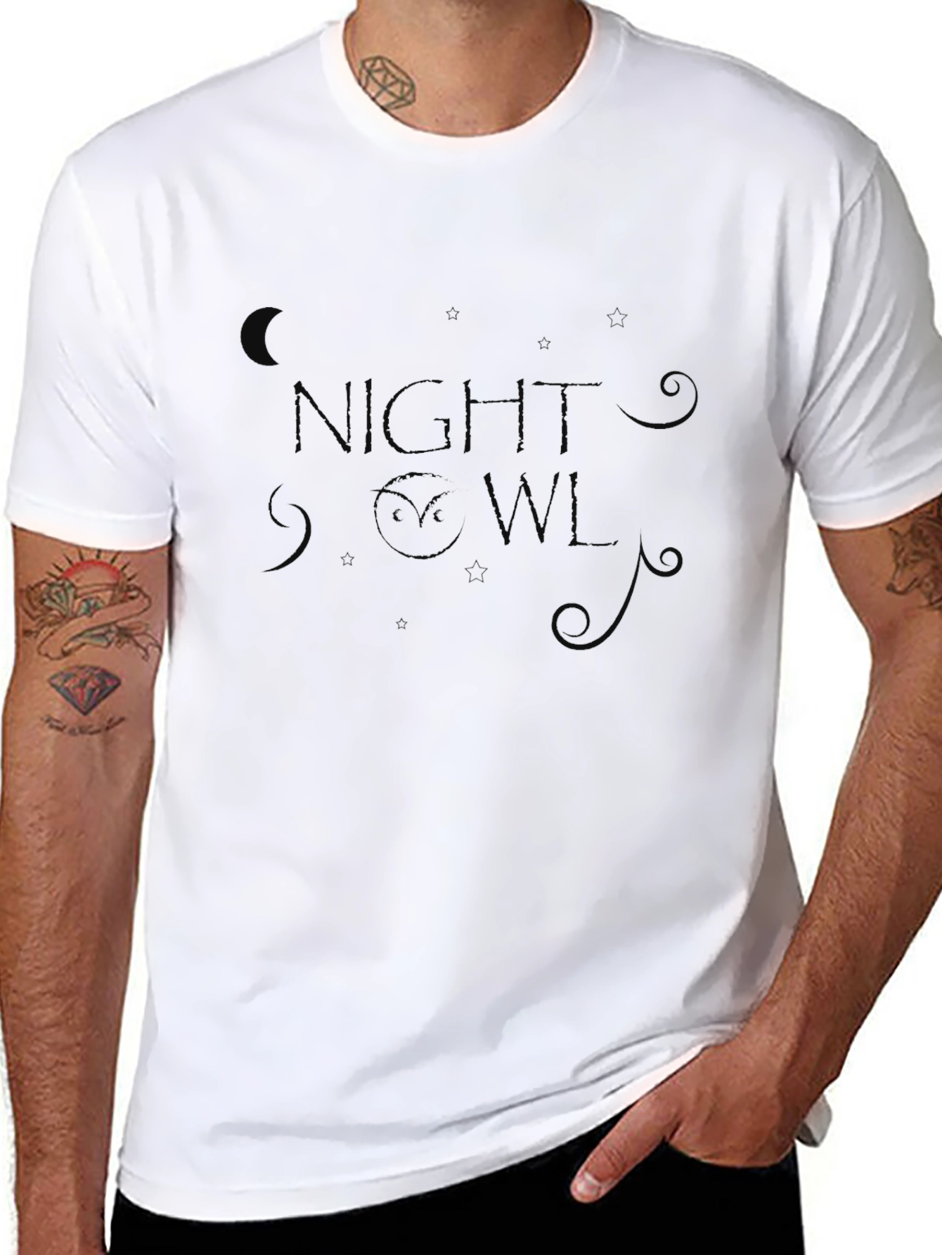 Night Owl Graphic Tee - Stylish Black Cotton T-Shirt