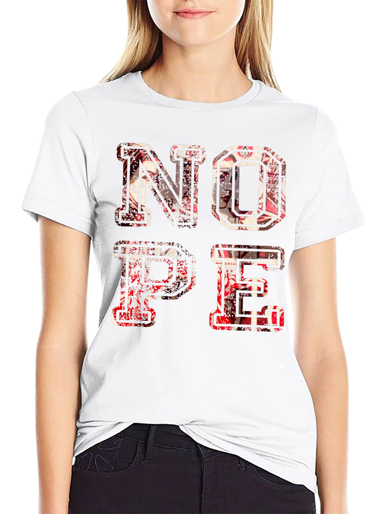 Distressed Nope Graphic Black T-Shirt