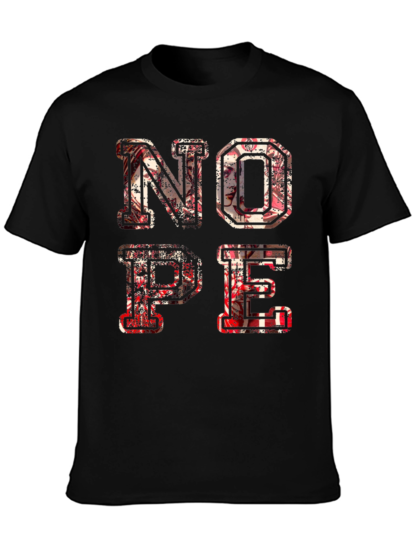 Distressed Nope Graphic Black T-Shirt
