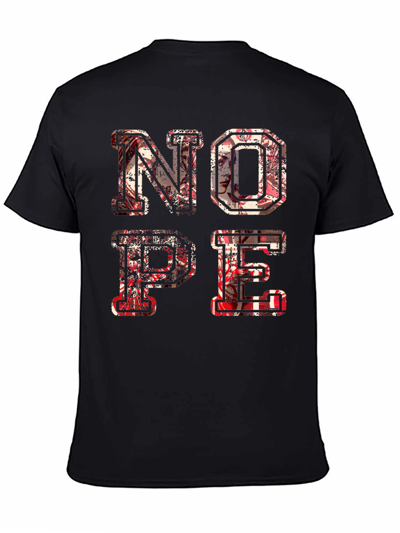 Distressed Nope Graphic Black T-Shirt