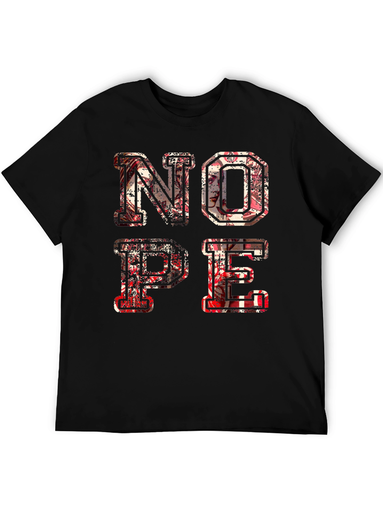 Distressed Nope Graphic Black T-Shirt