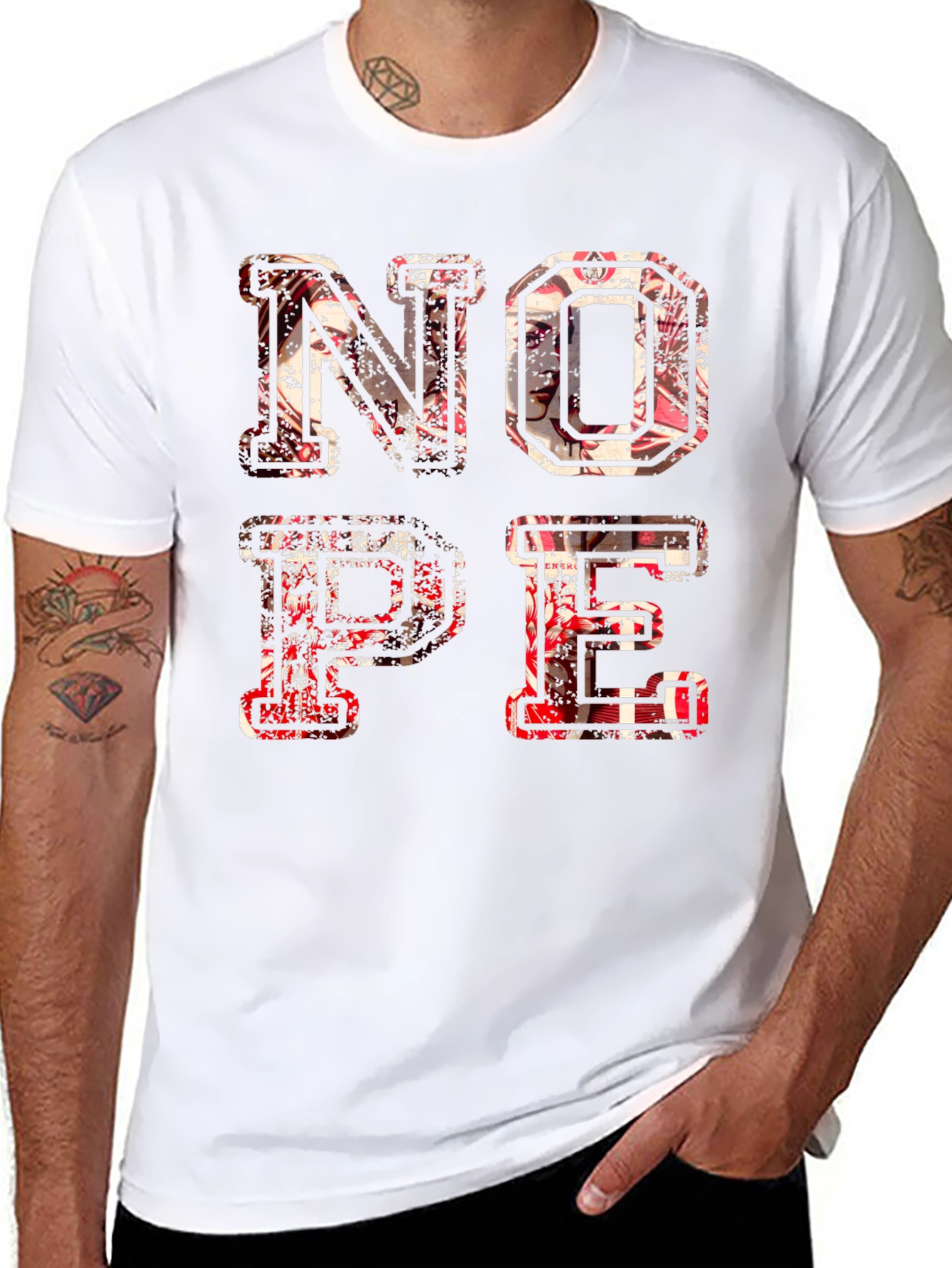 Distressed Nope Graphic Black T-Shirt