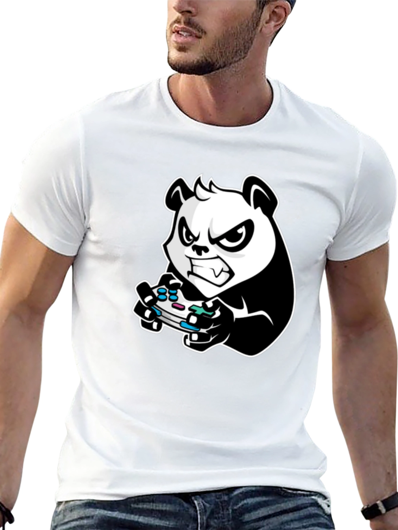 Gaming Panda Graphic Tee - Black Cotton T-Shirt