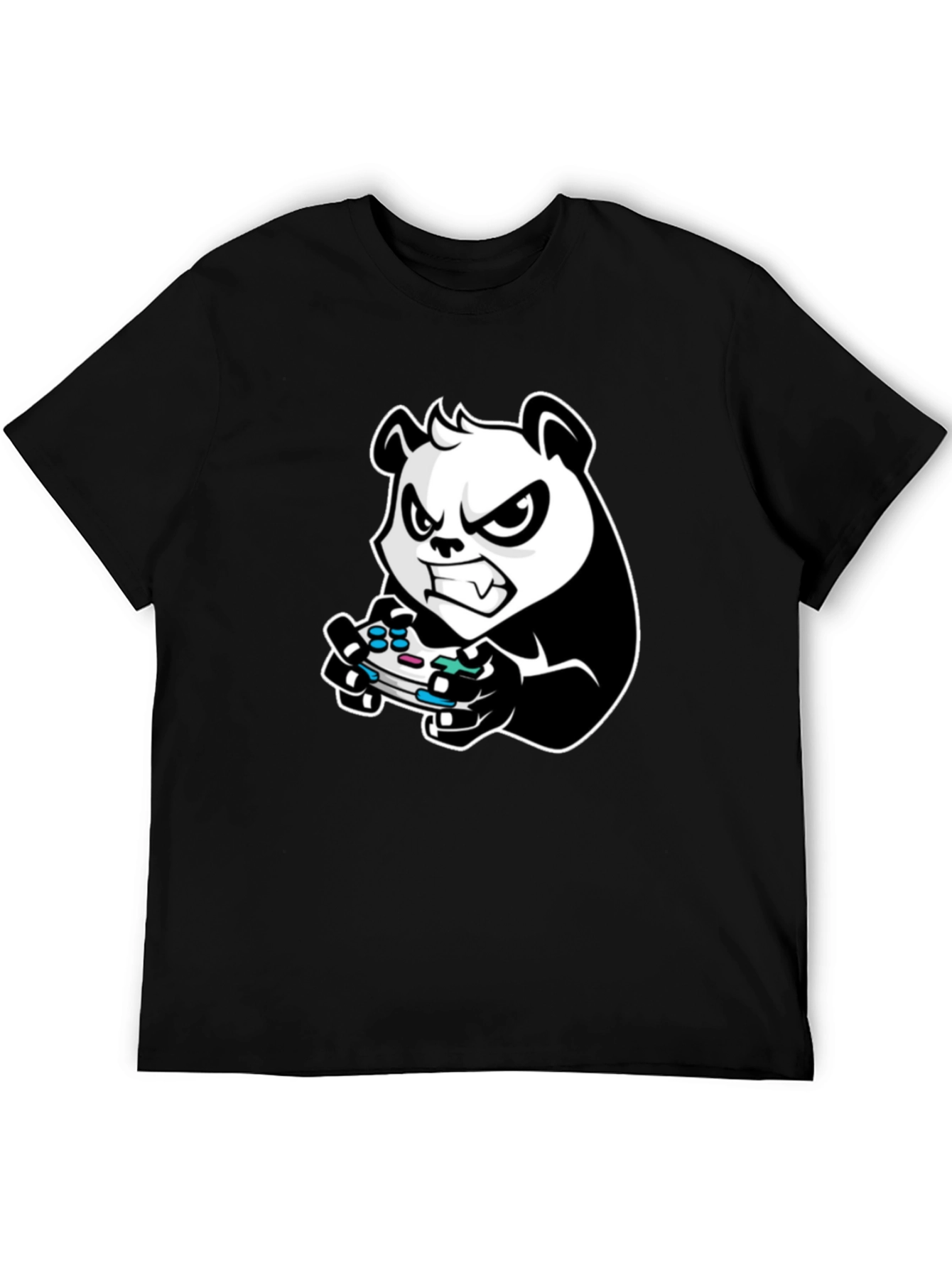 Gaming Panda Graphic Tee - Black Cotton T-Shirt