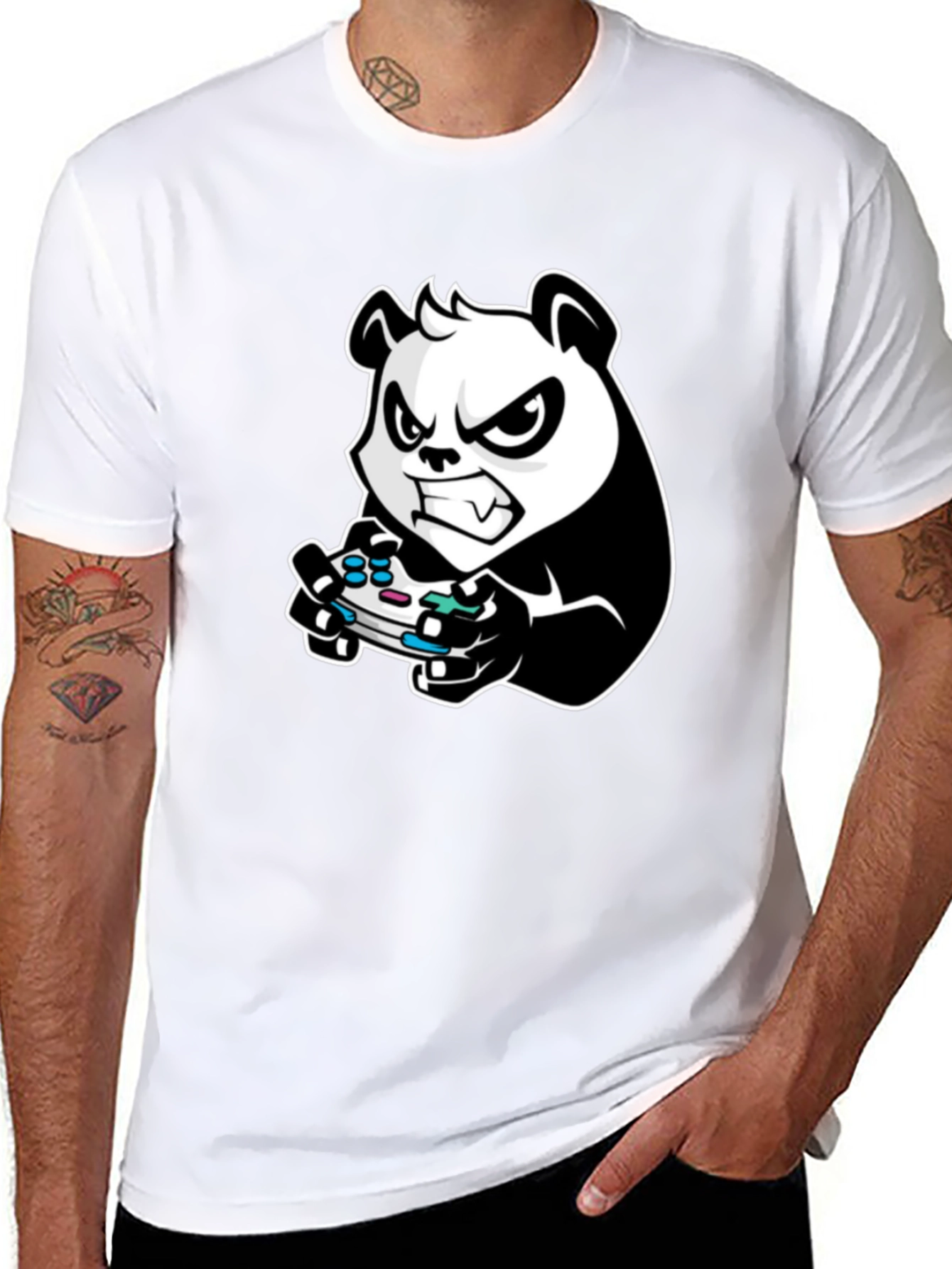 Gaming Panda Graphic Tee - Black Cotton T-Shirt