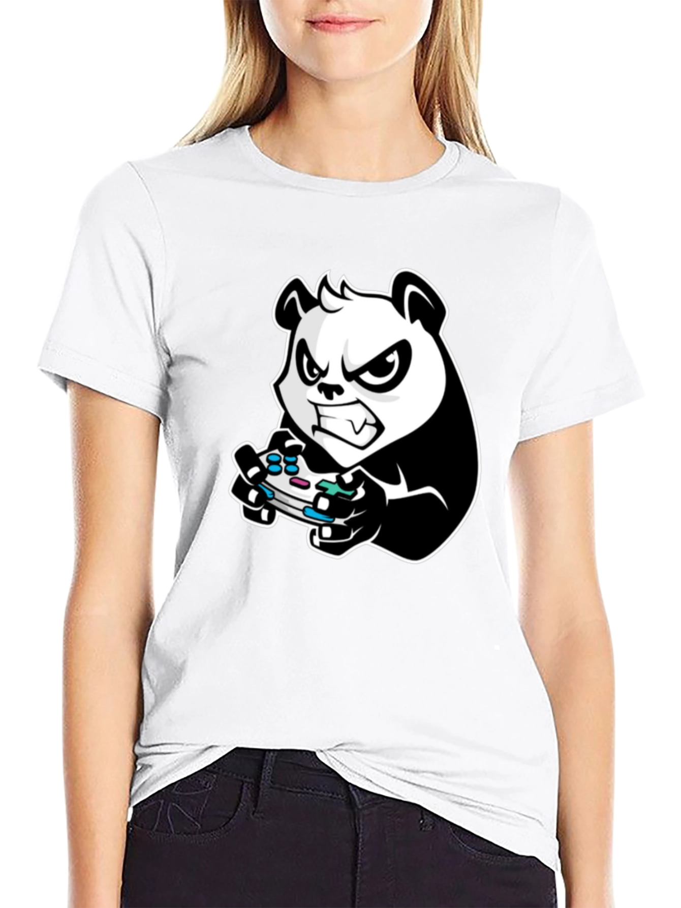 Gaming Panda Graphic Tee - Black Cotton T-Shirt