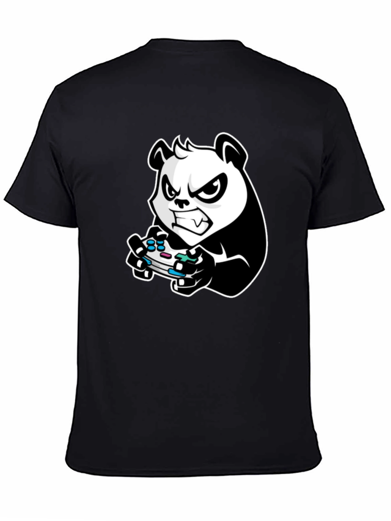 Gaming Panda Graphic Tee - Black Cotton T-Shirt