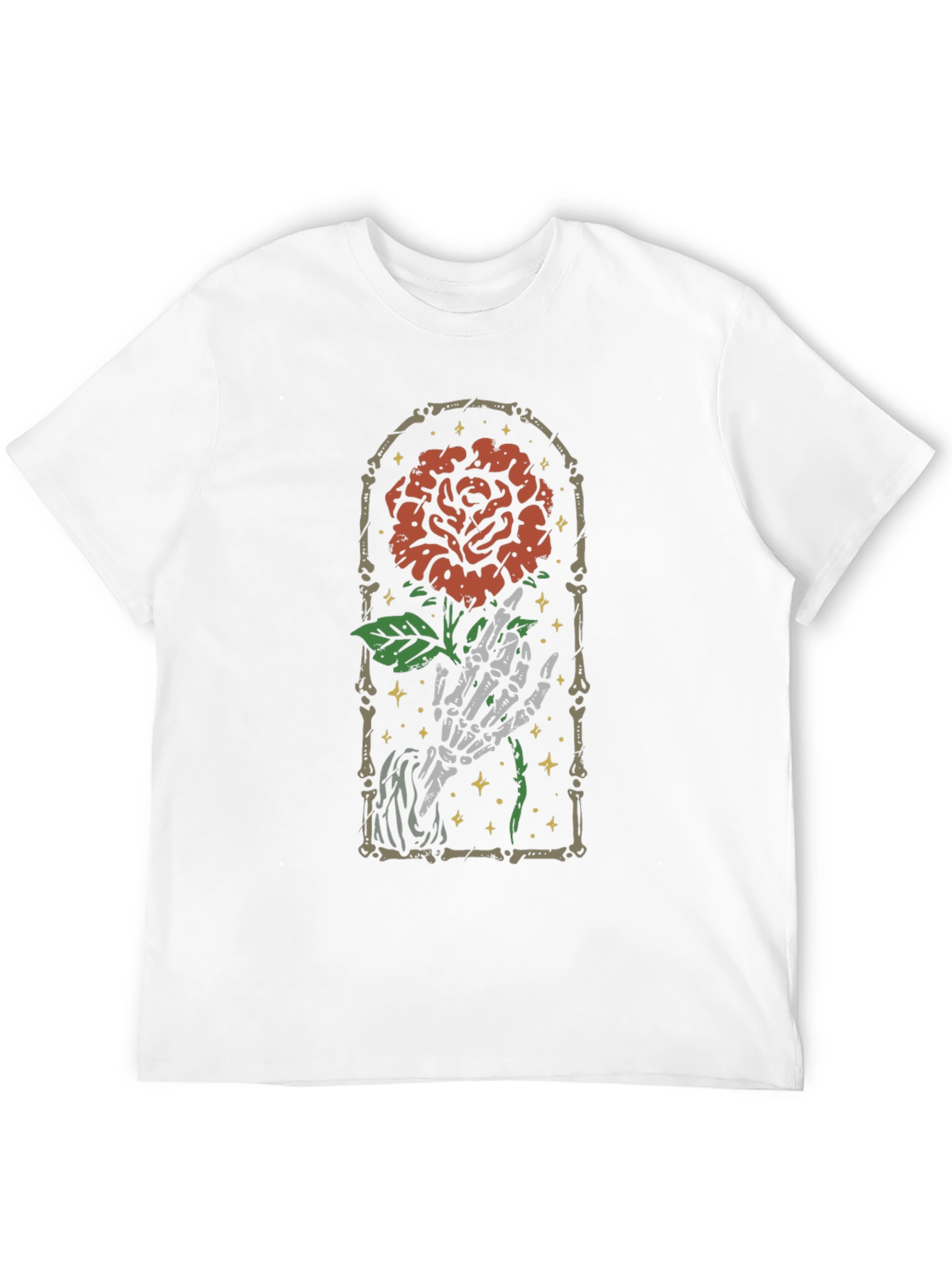 Rose Skeleton Hand Graphic Tee - Gothic Style